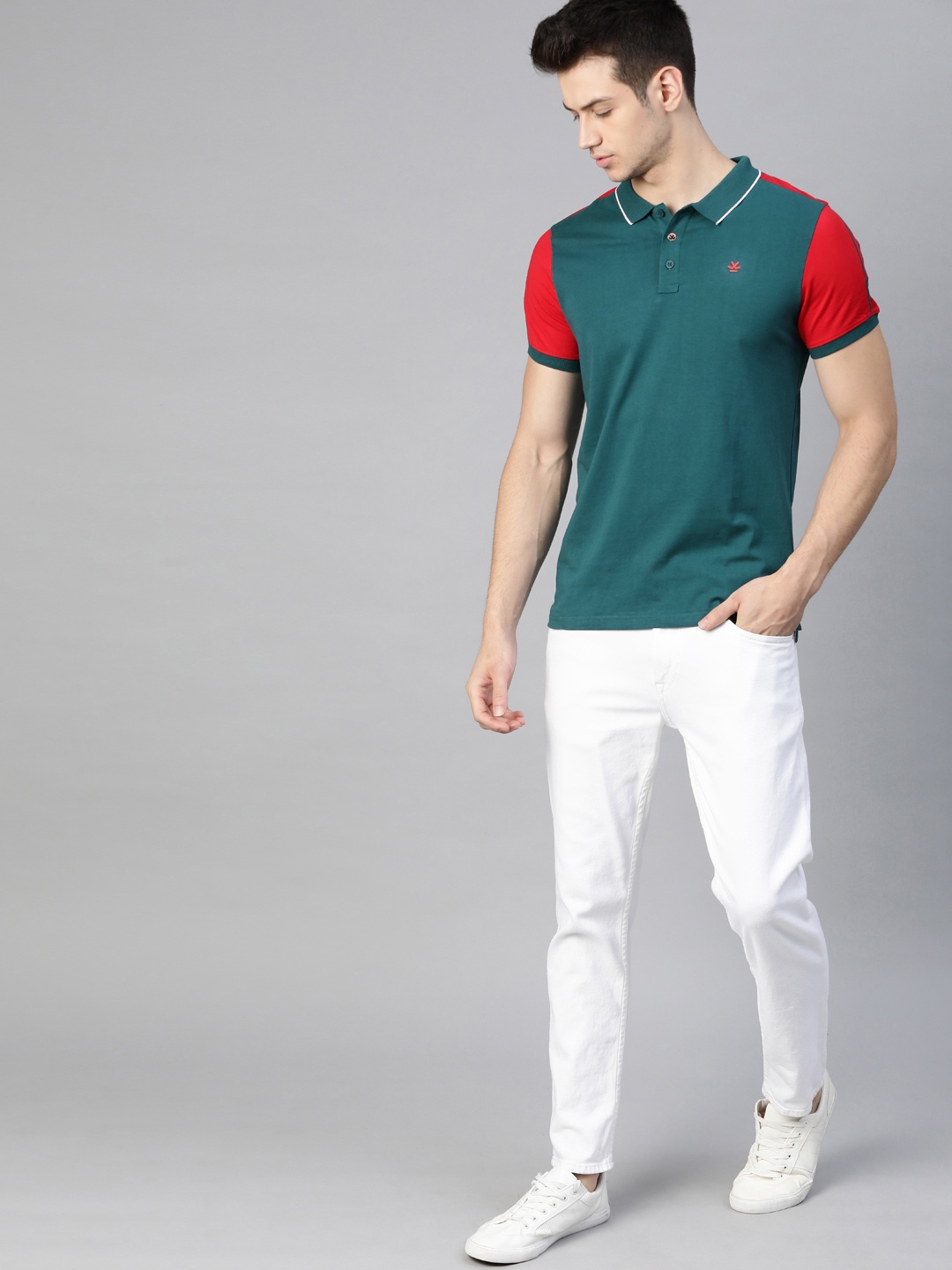 

WROGN Men Teal Green Solid Pure Cotton Polo Collar T-shirt