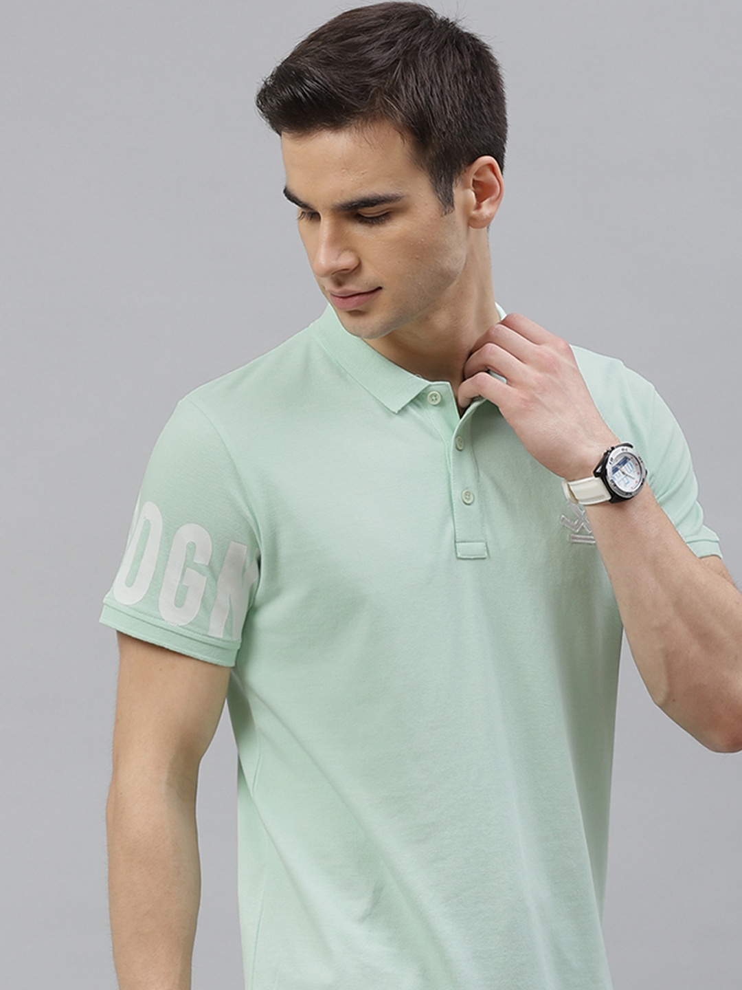 

WROGN Men Sea Green & White Polo Collar T-shirt