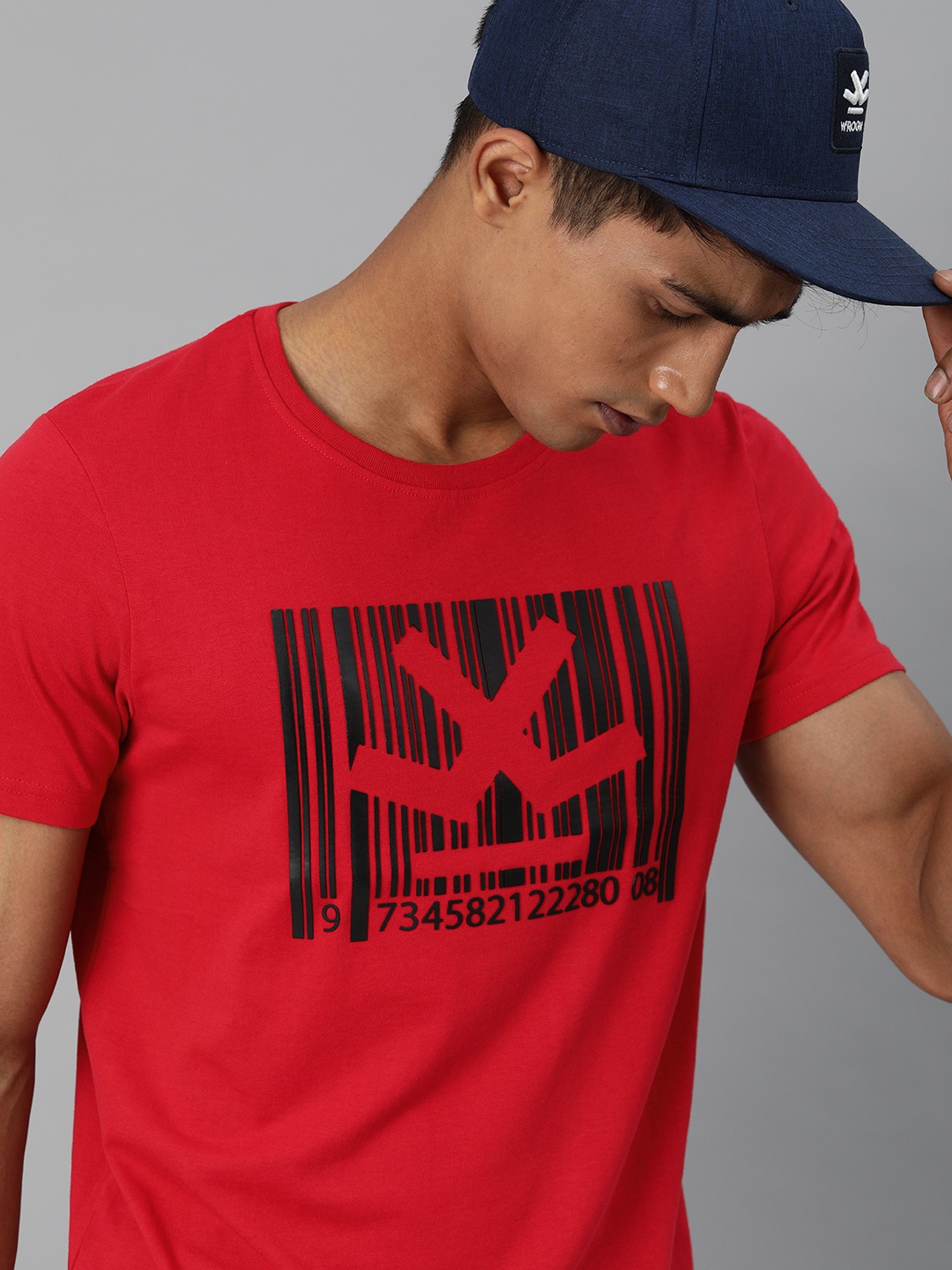 

WROGN Men Red Brand Logo Printed Round Neck T-shirt