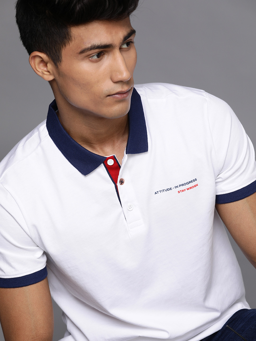 

WROGN Men White Polo Collar Slim Fit Pure Cotton T-shirt