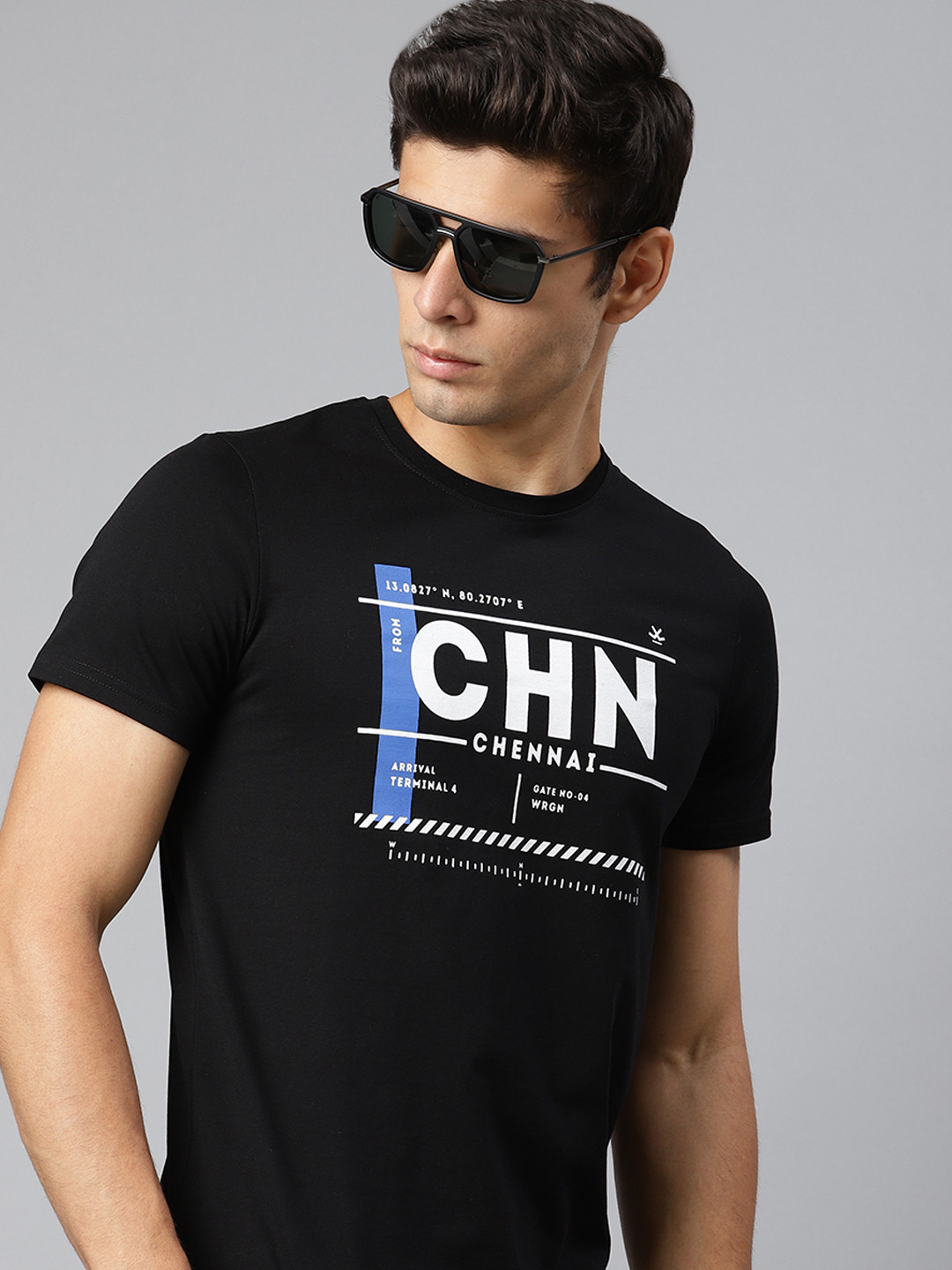 

WROGN Men Black & White City Code Printed T-shirt