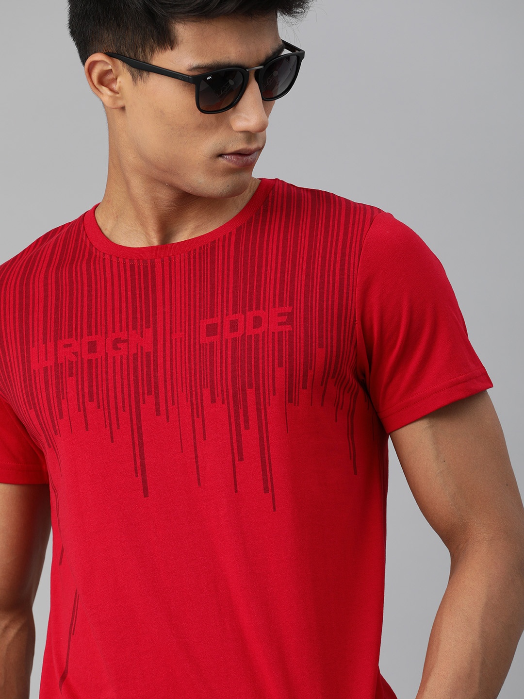 

WROGN Men Red Printed Round Neck T-shirt