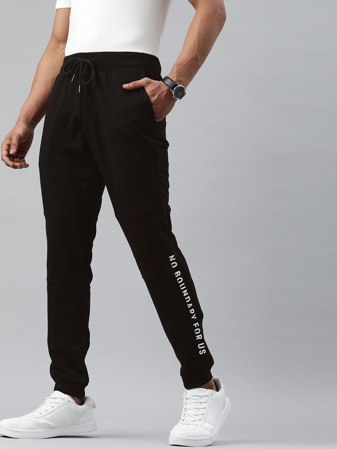 

WROGN Men Black Printed Track Pant