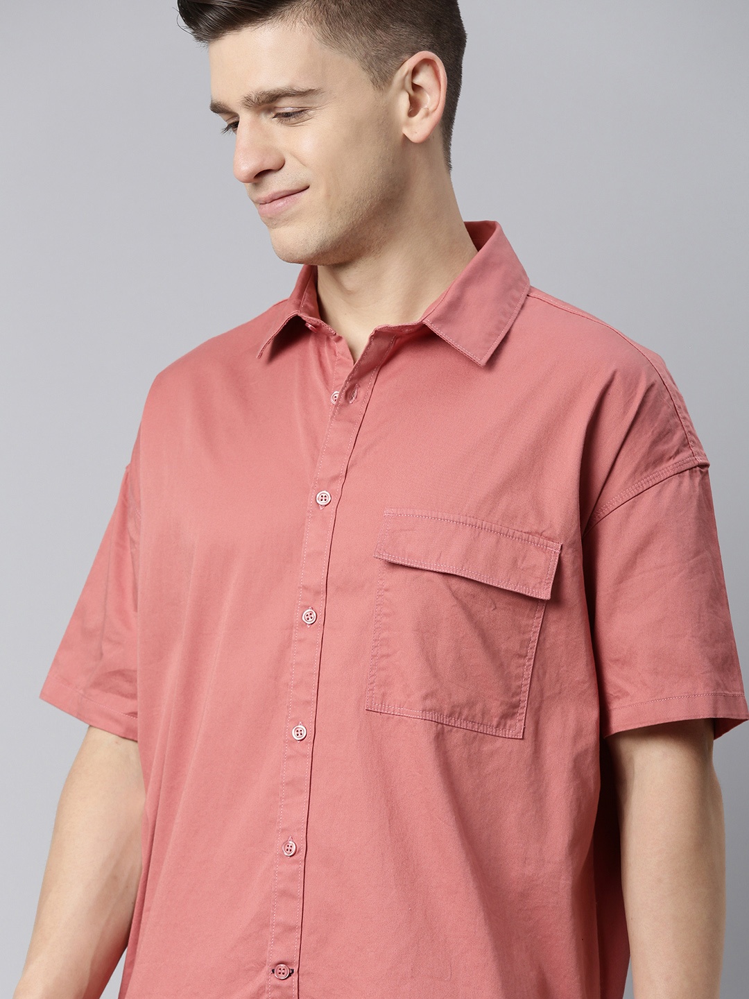 

M&H Easy Men Coral Pink Flap Pocket Casual Shirt