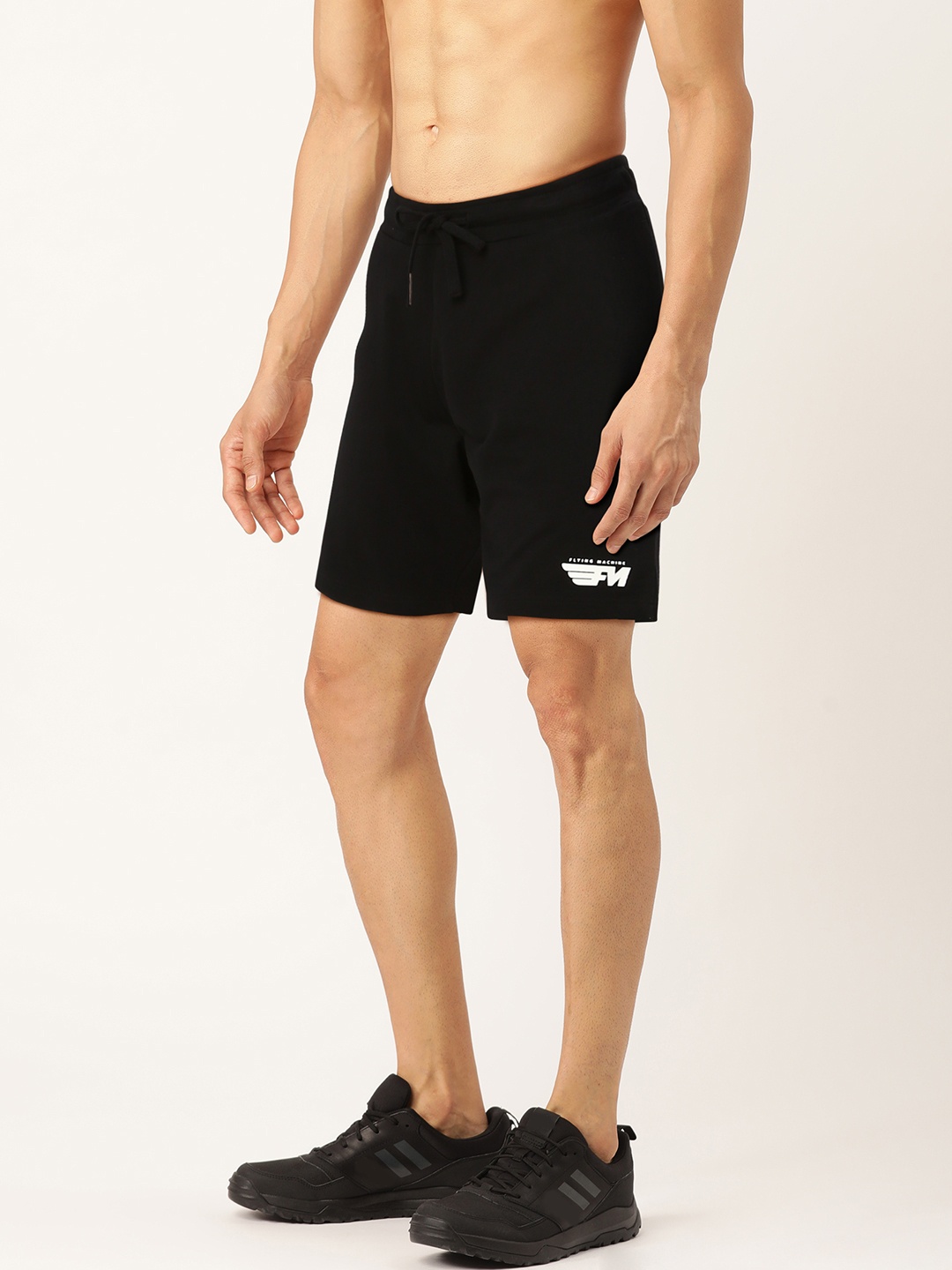 

Flying Machine Men Black Solid Regular Fit Regular Shorts with Printed Detail