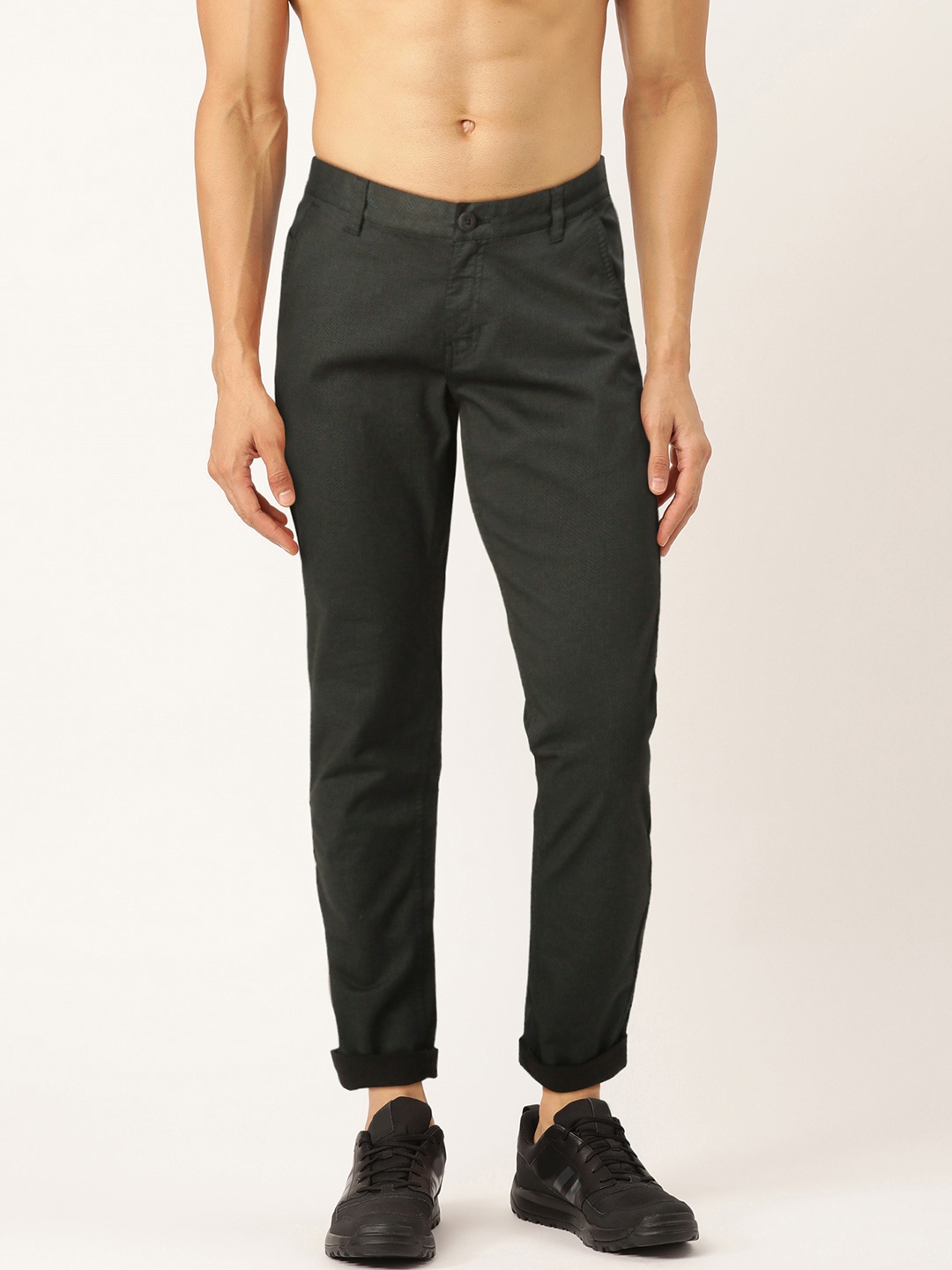 

Flying Machine Men Olive Green Slim Fit Solid Regular Trousers