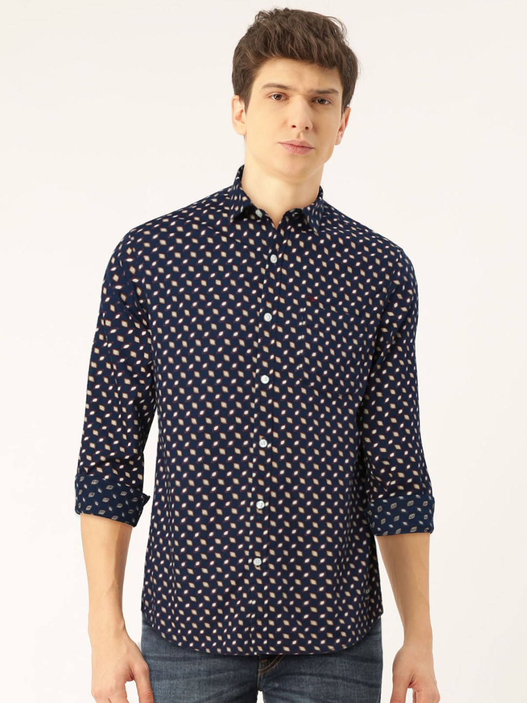 

Flying Machine Men Navy Blue Slim Fit Printed Casual Shirt