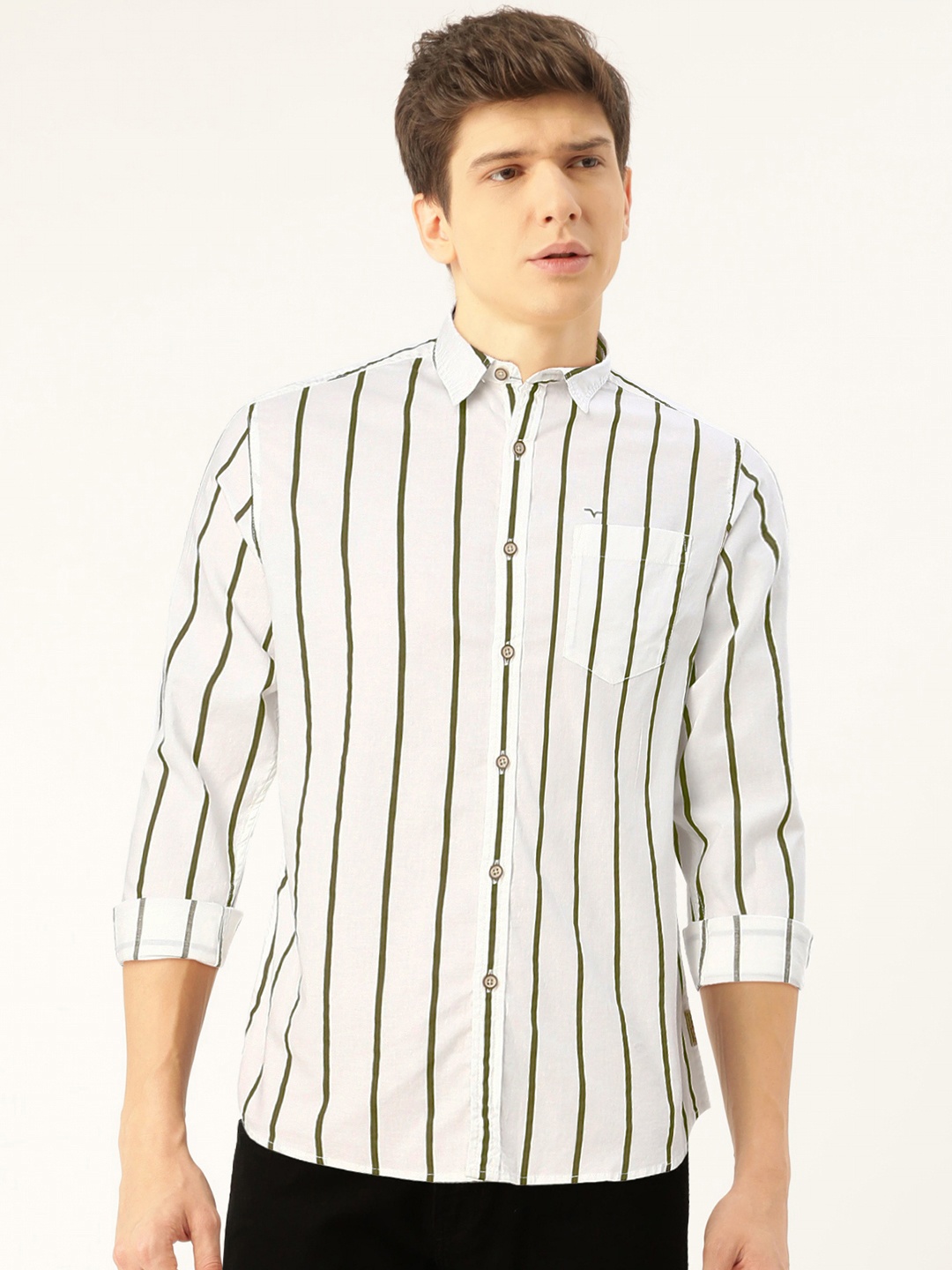 

Flying Machine Men Off-White & Black Slim Fit Striped Casual Shirt