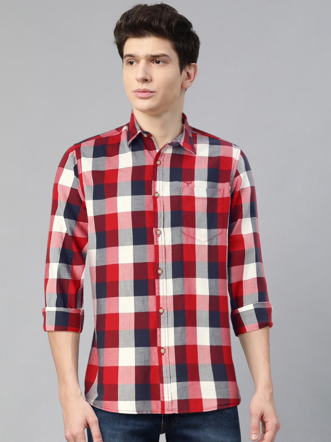 

Flying Machine Men Red & White Regular Fit Checked Casual Shirt