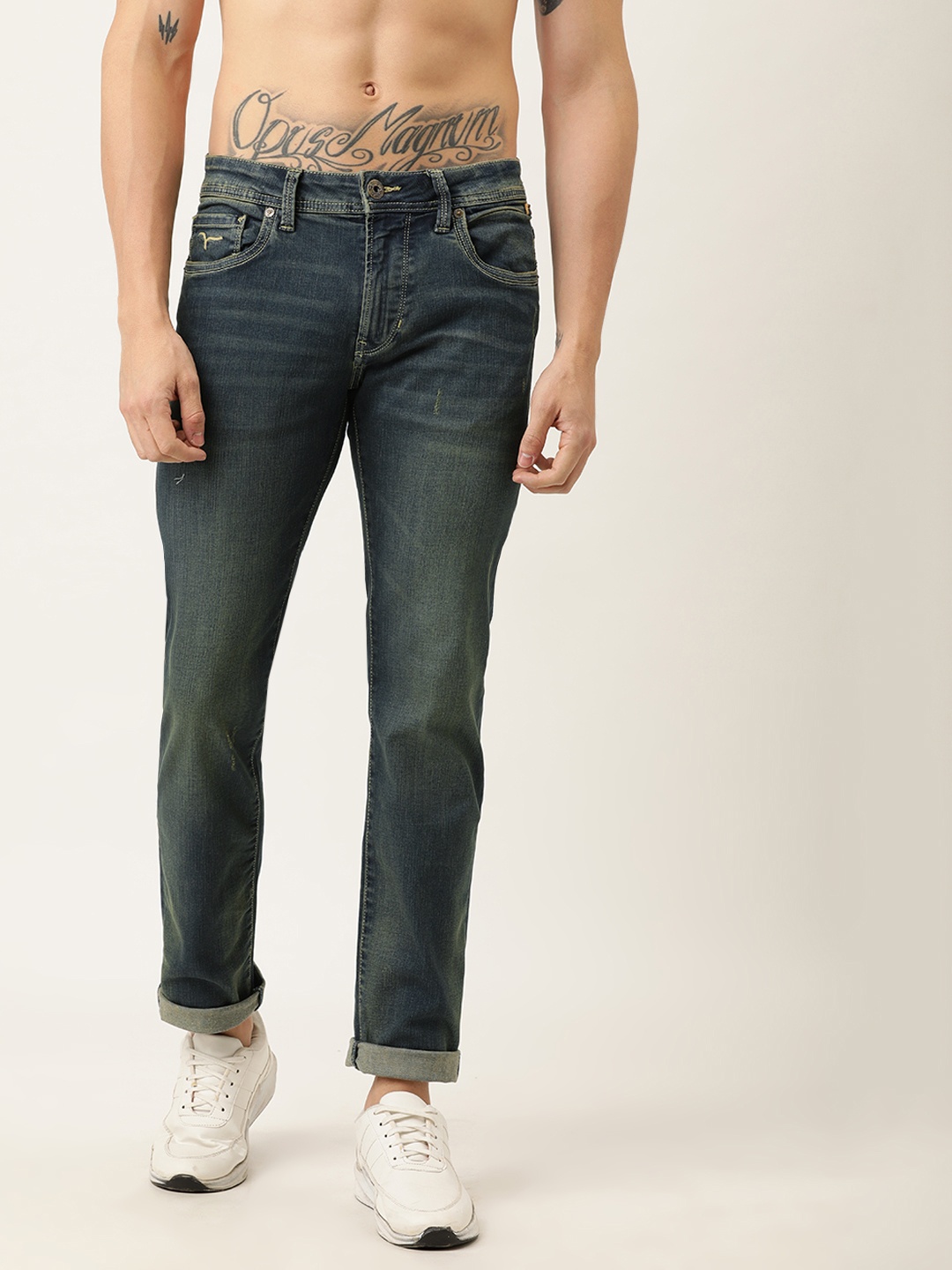 

Flying Machine Men Blue Slim Tapered Michael Fit Mid-Rise Mildly Distressed Jeans