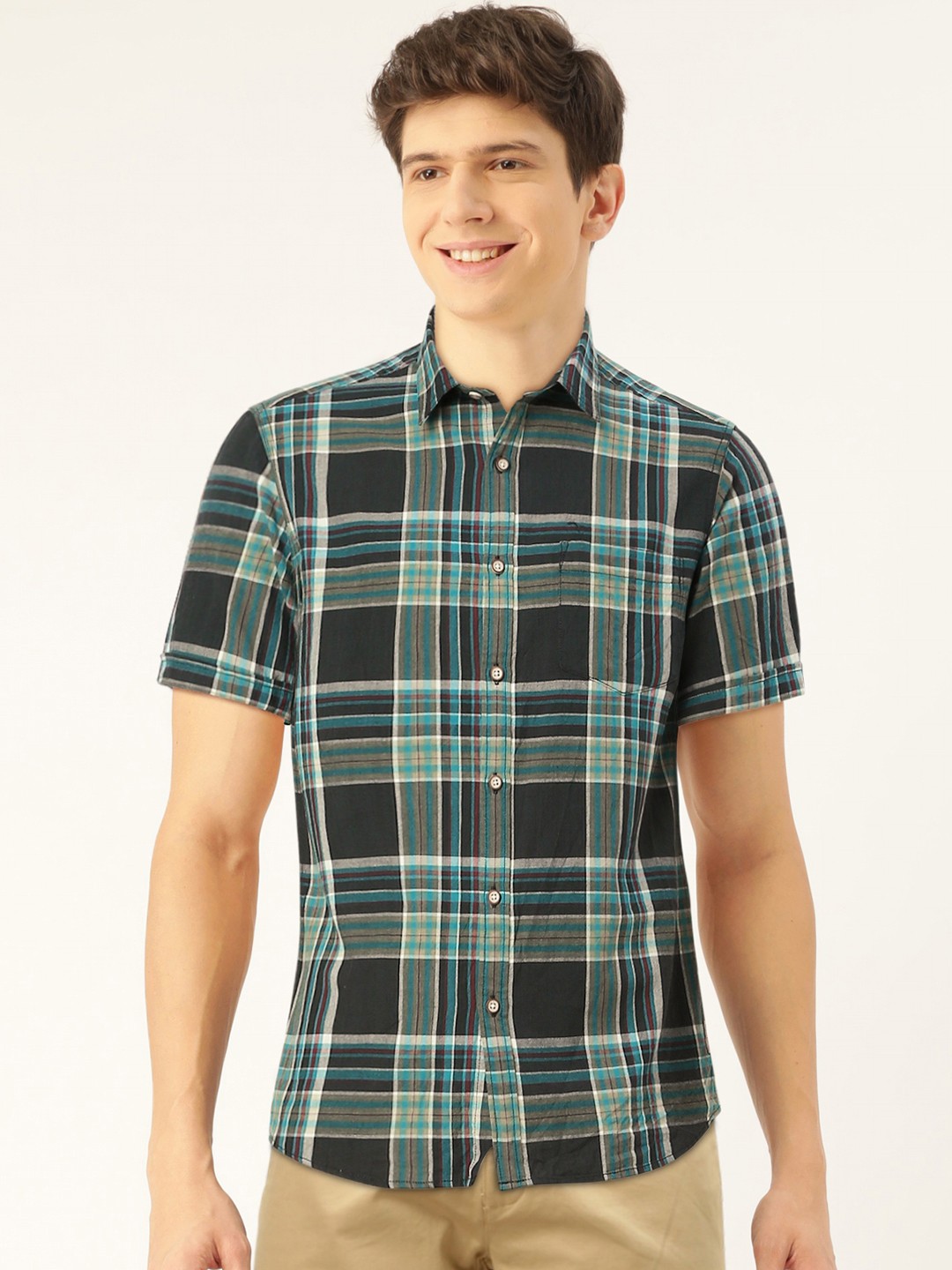 

Flying Machine Men Green & Black Regular Fit Checked Casual Shirt