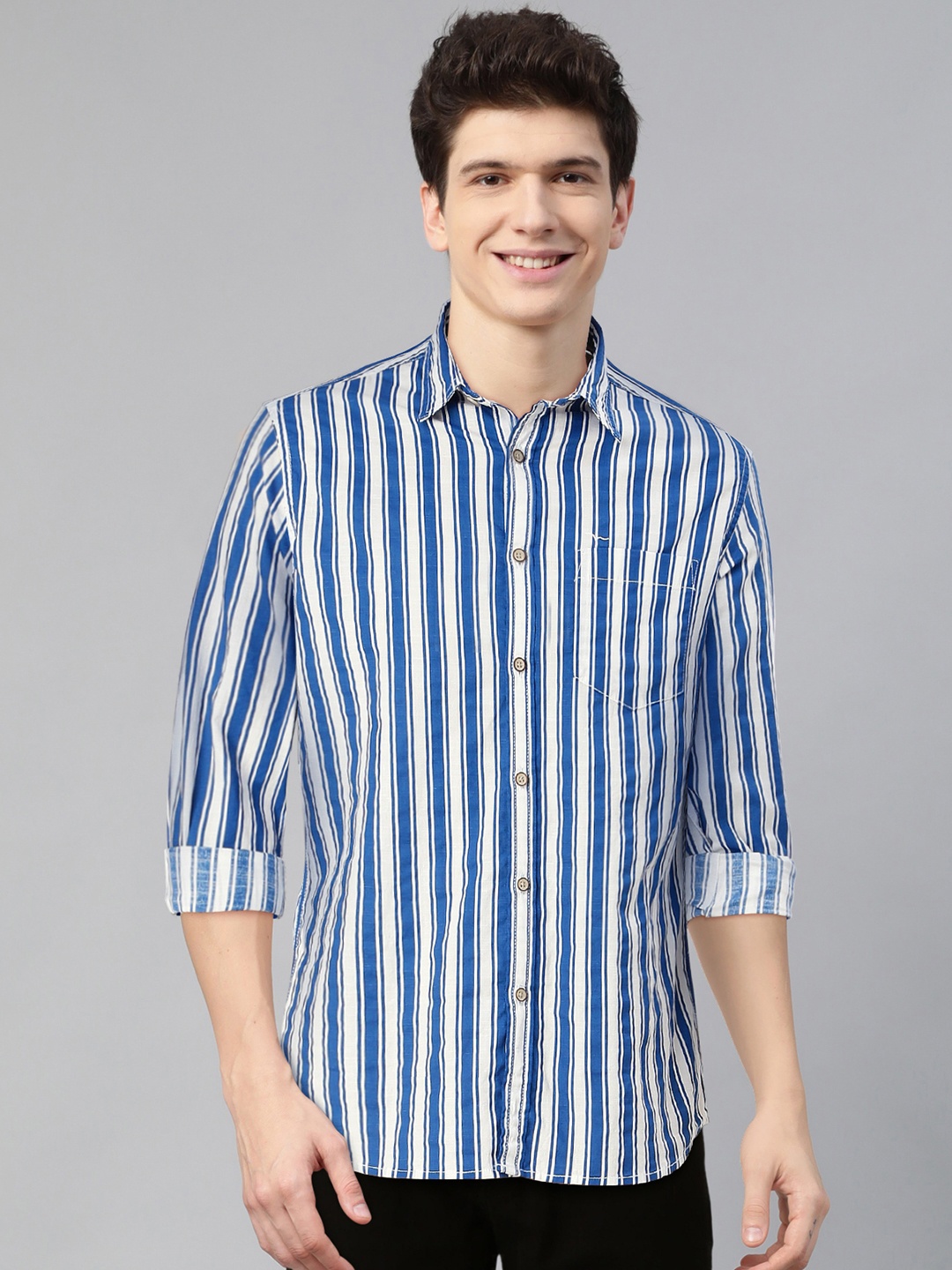 

Flying Machine Men Blue & White Regular Fit Striped Casual Shirt
