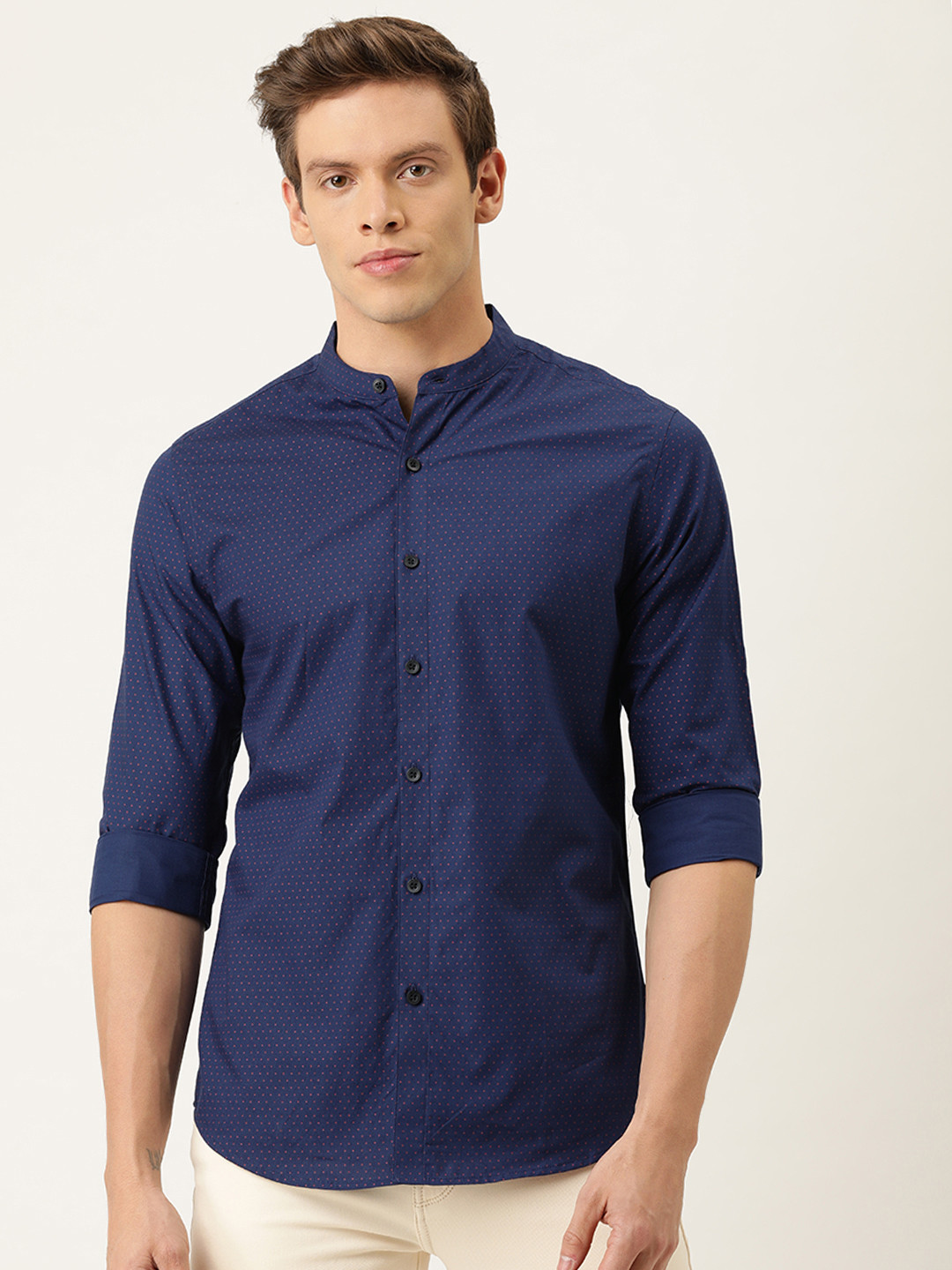 

Flying Machine Men Navy Blue & Pink Slim Fit Printed Casual Shirt