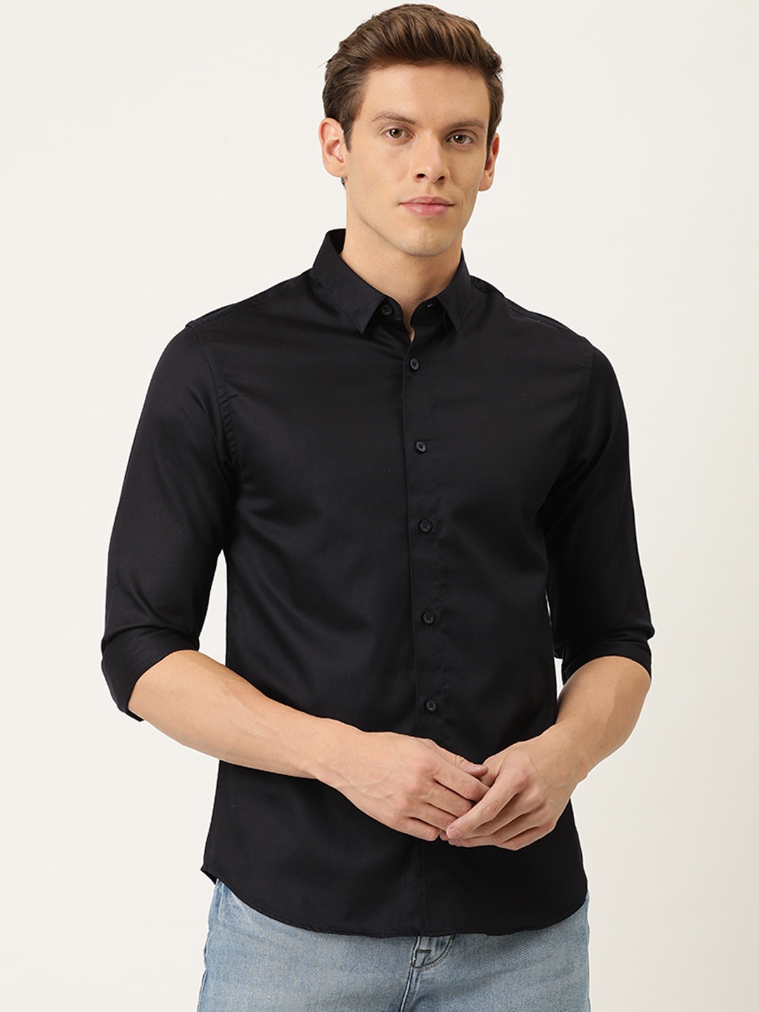 

Flying Machine Men Black Slim Fit Solid Casual Shirt