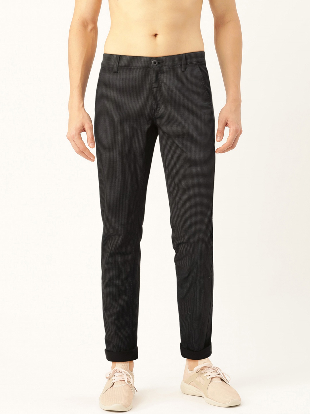 

Flying Machine Men Black Slim Fit Checked Regular Trousers
