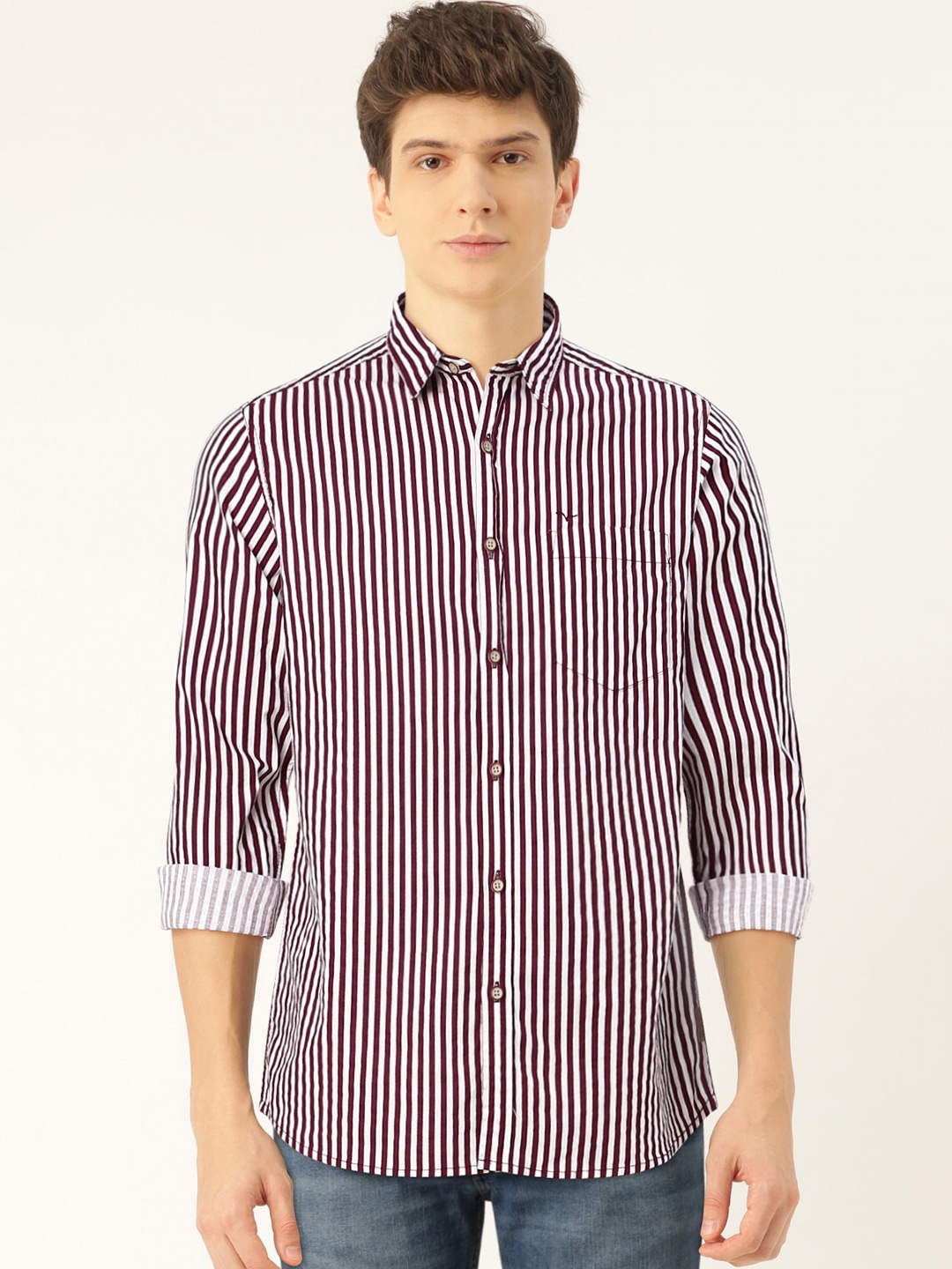

Flying Machine Men Red & White Slim Fit Striped Casual Shirt