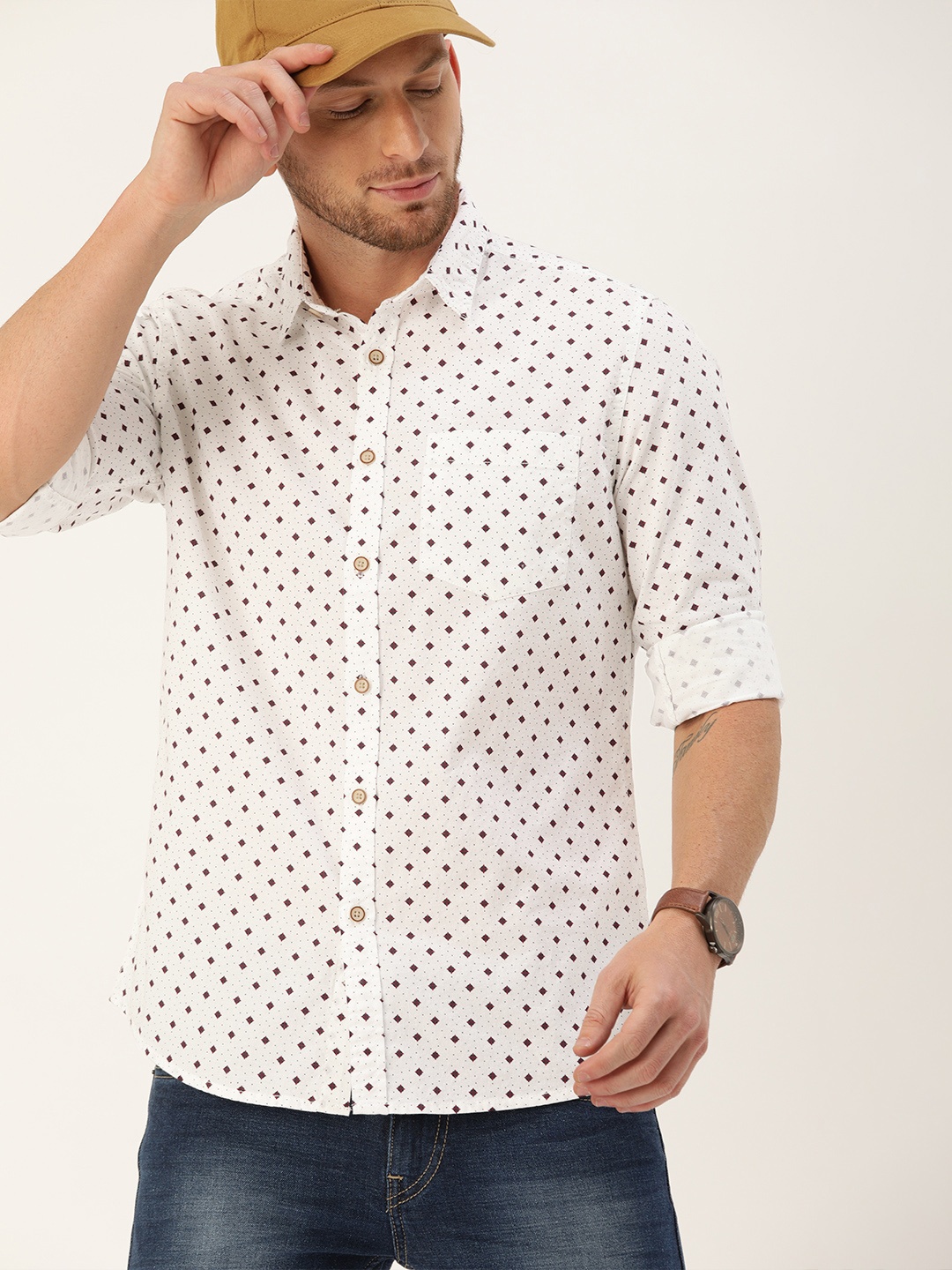 

Flying Machine Men White Regular Fit Printed Casual Shirt