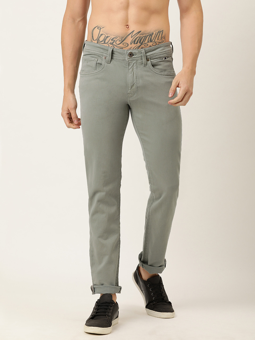 

Flying Machine Men Grey Michael Slim Tapered Fit Mid-Rise Clean Look Stretchable Jeans