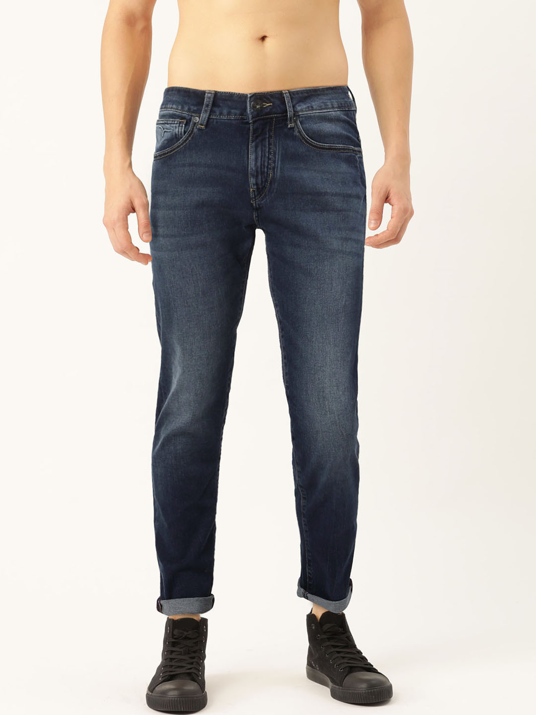 

Flying Machine Men Navy Blue Tapered Michael Fit Mid-Rise Clean Look Stretchable Jeans