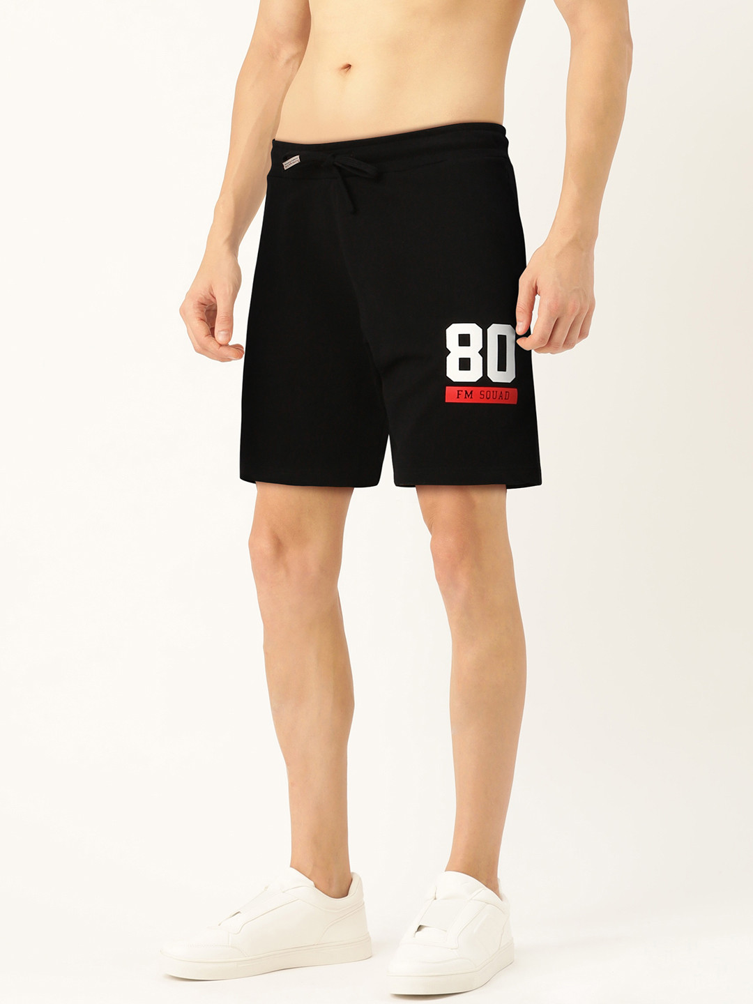 

Flying Machine Men Black Solid Regular Fit Regular Shorts with Printed Detail