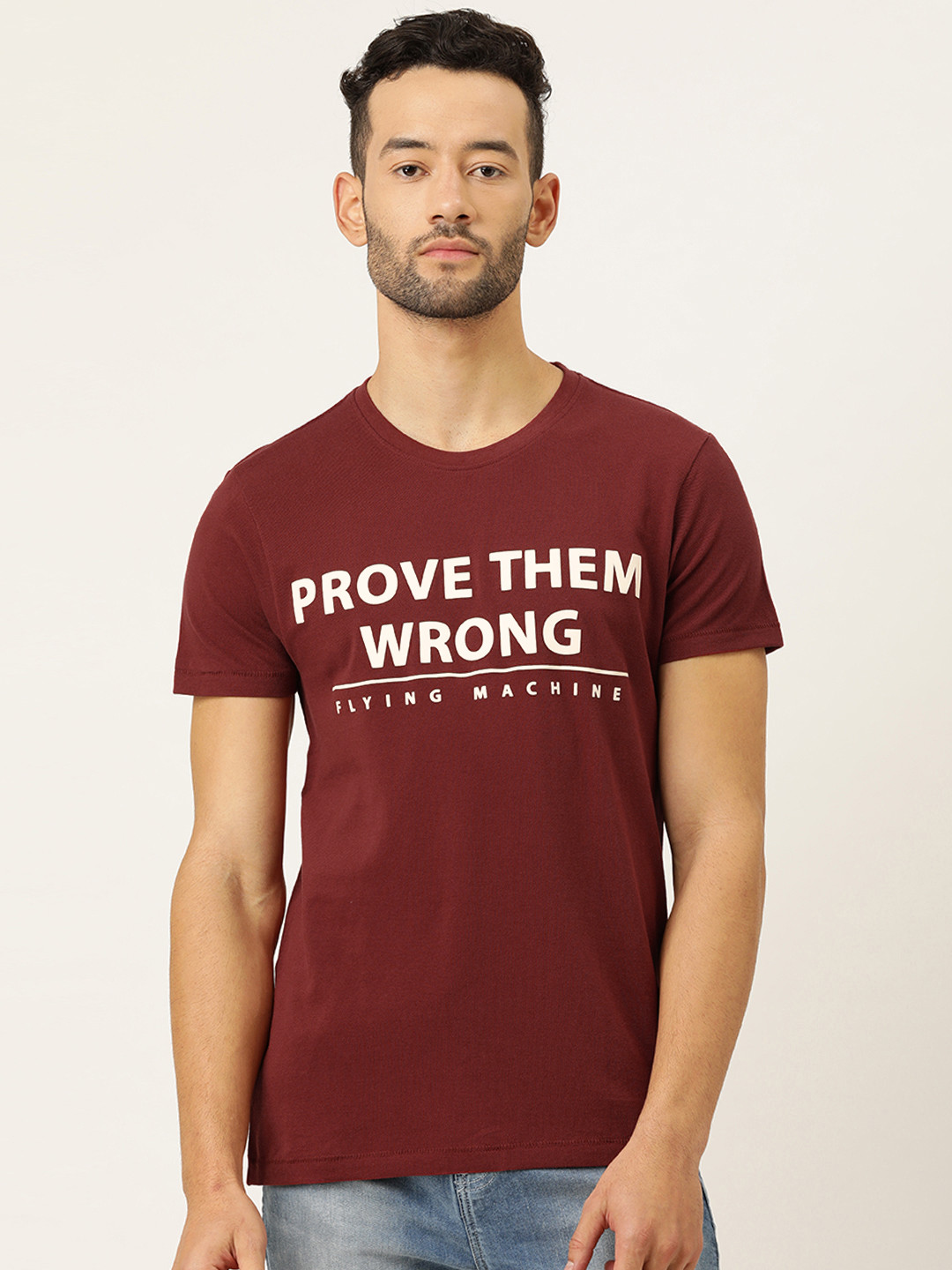 

Flying Machine Men Maroon Printed Round Neck Pure Cotton T-shirt