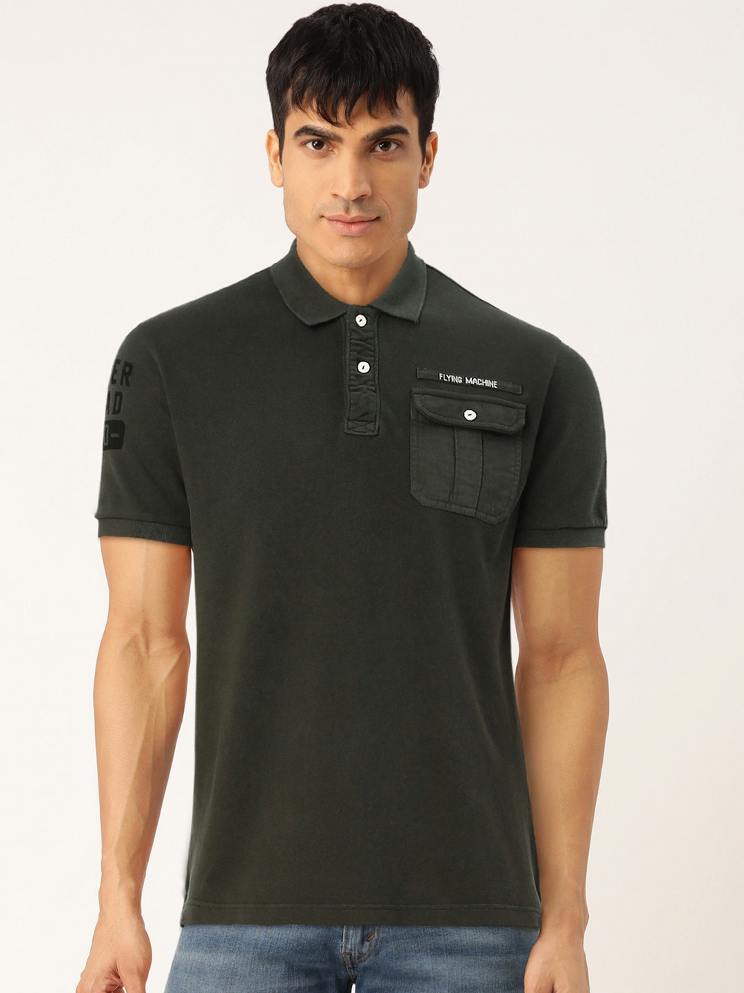 

Flying Machine Men Black Solid Polo Collar T-shirt