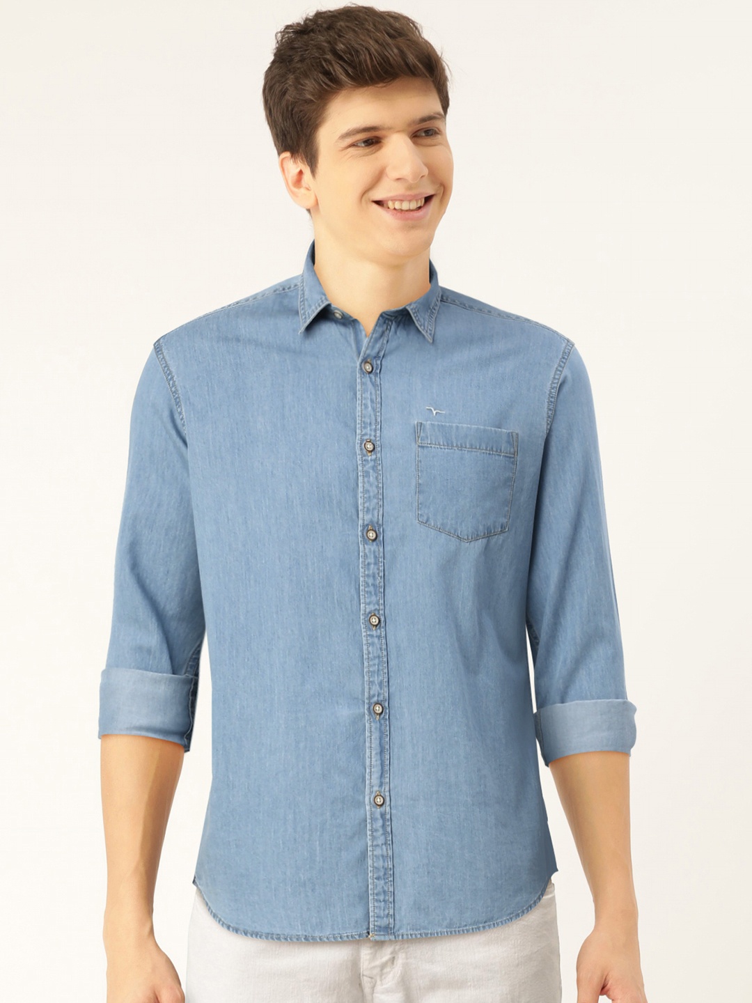 

Flying Machine Men Blue Regular Fit Solid Casual Shirt