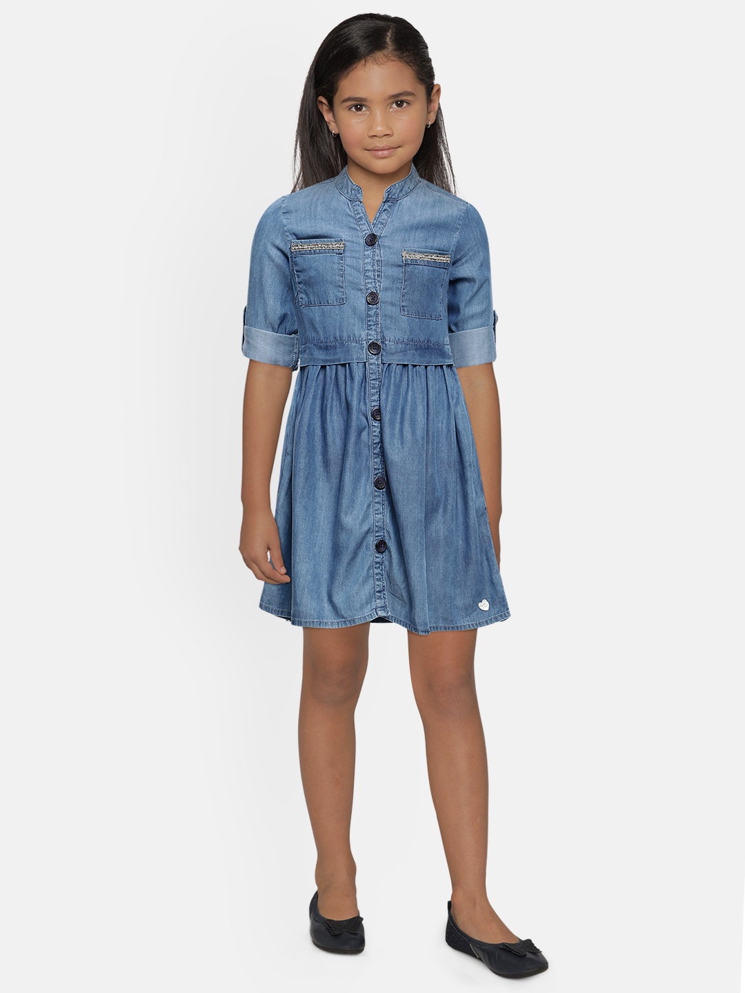 

Pepe Jeans Girls Blue Solid MEGAN LS IP Denim Shirt Dress