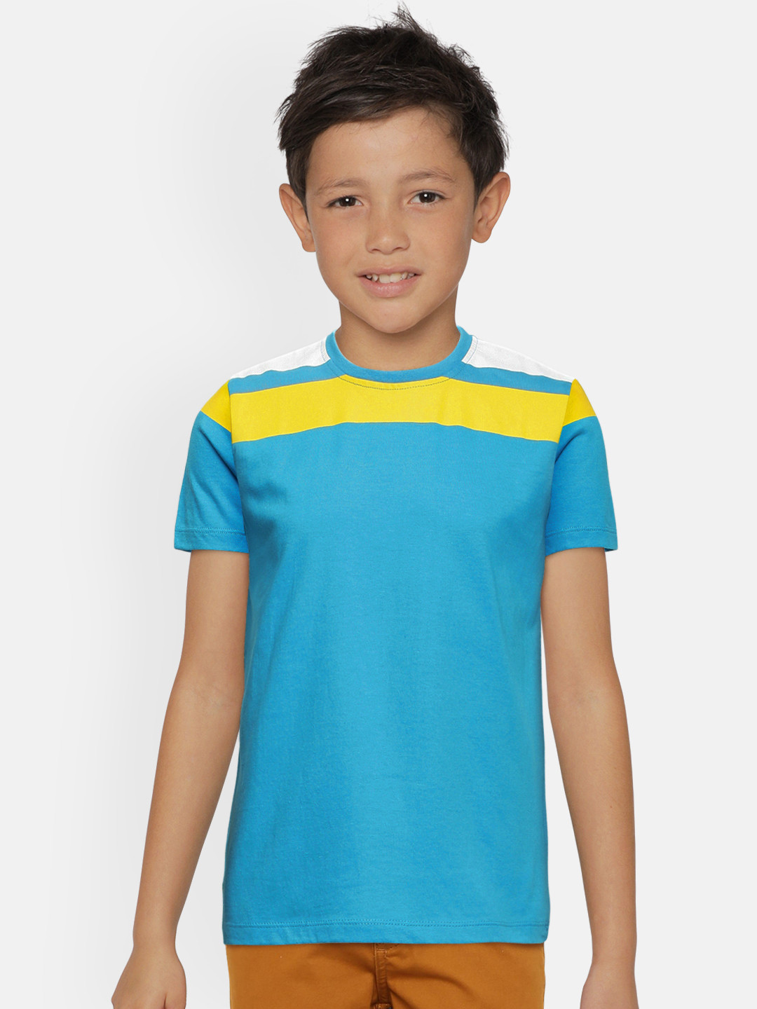 

Pepe Jeans Boys Blue Printed Colourblocked Cotton Round Neck T-shirt