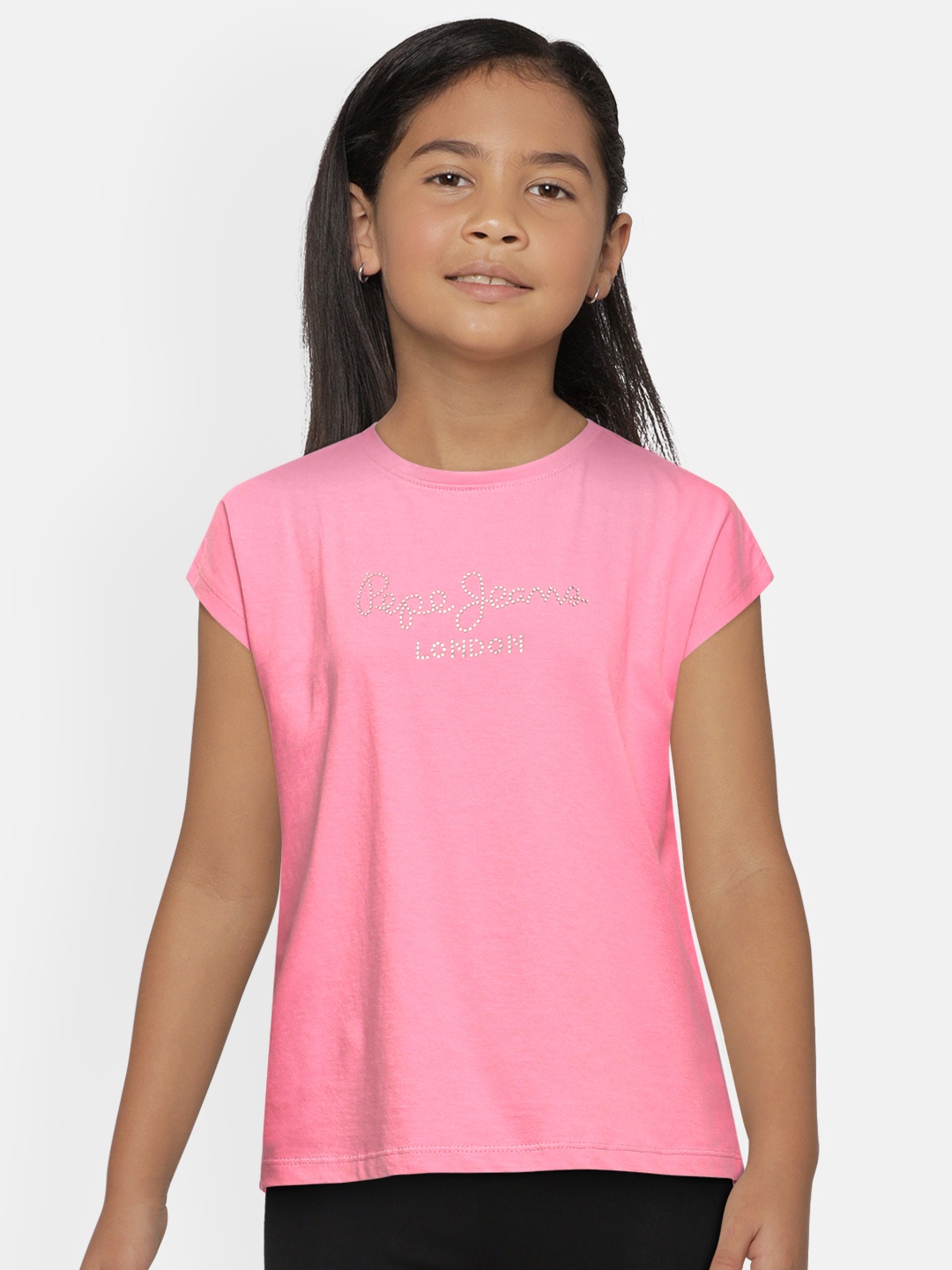 

Pepe Jeans Girls Pink Embellished Round Neck Pure Cotton T-shirt