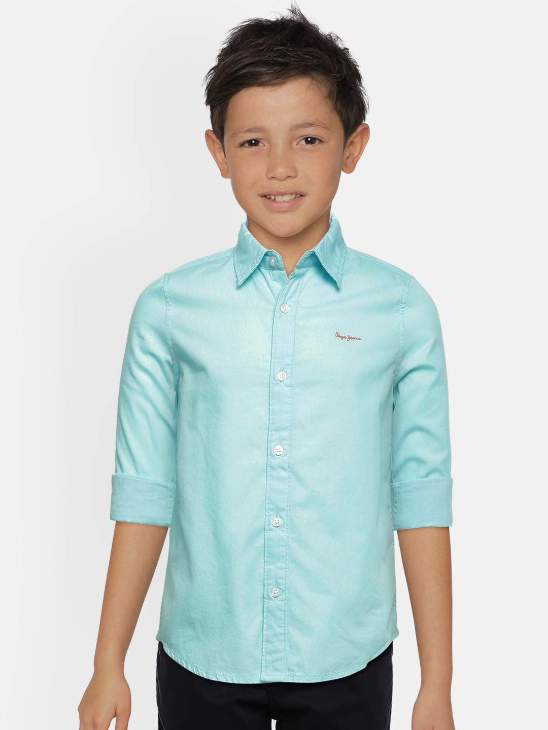 

Pepe Jeans Boys Blue Regular Fit Solid ALEXIS LS IP Pure Cotton Casual Shirt