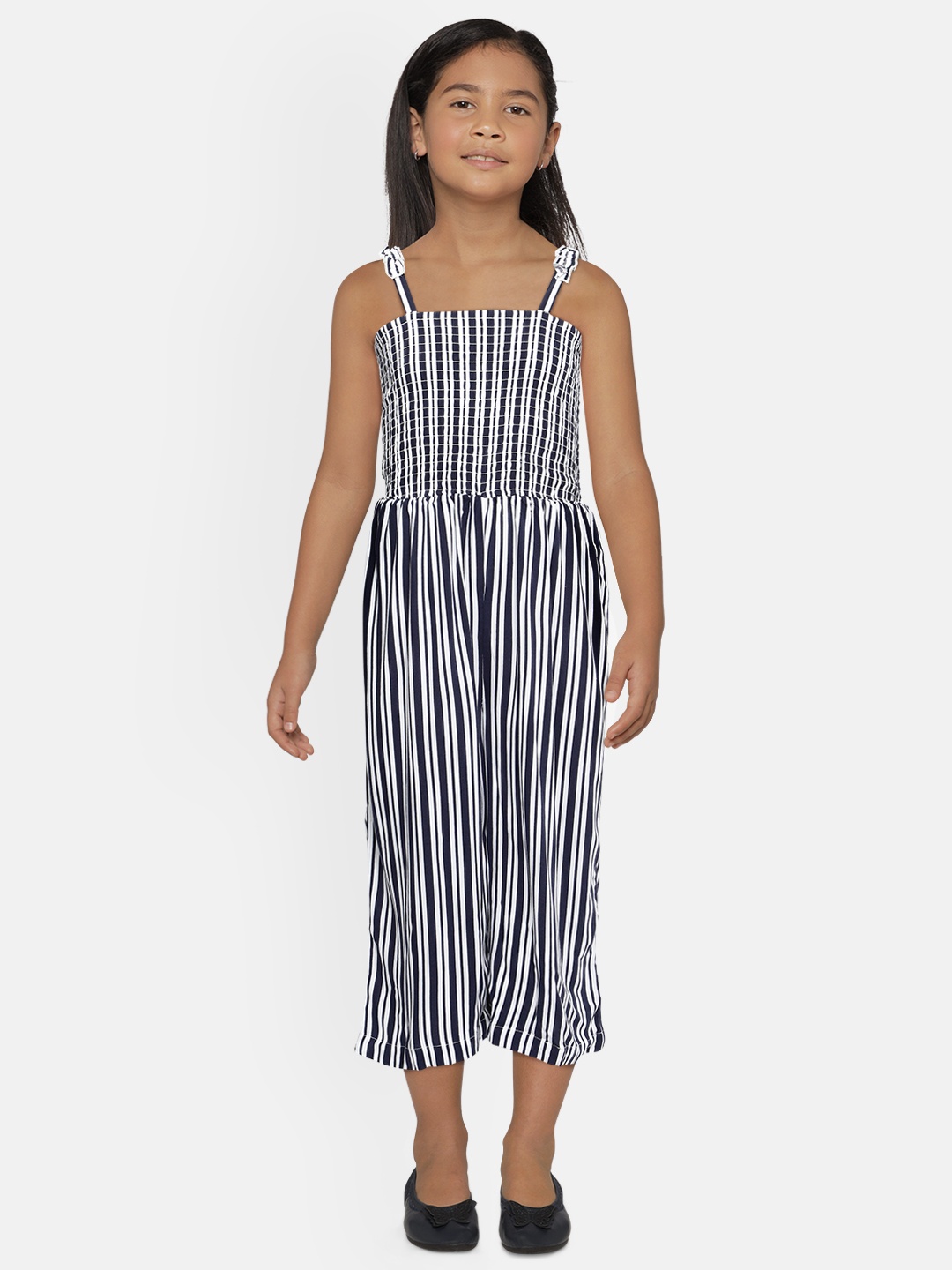 

Pepe Jeans Girls Navy Blue & White Striped Basic Jumpsuit