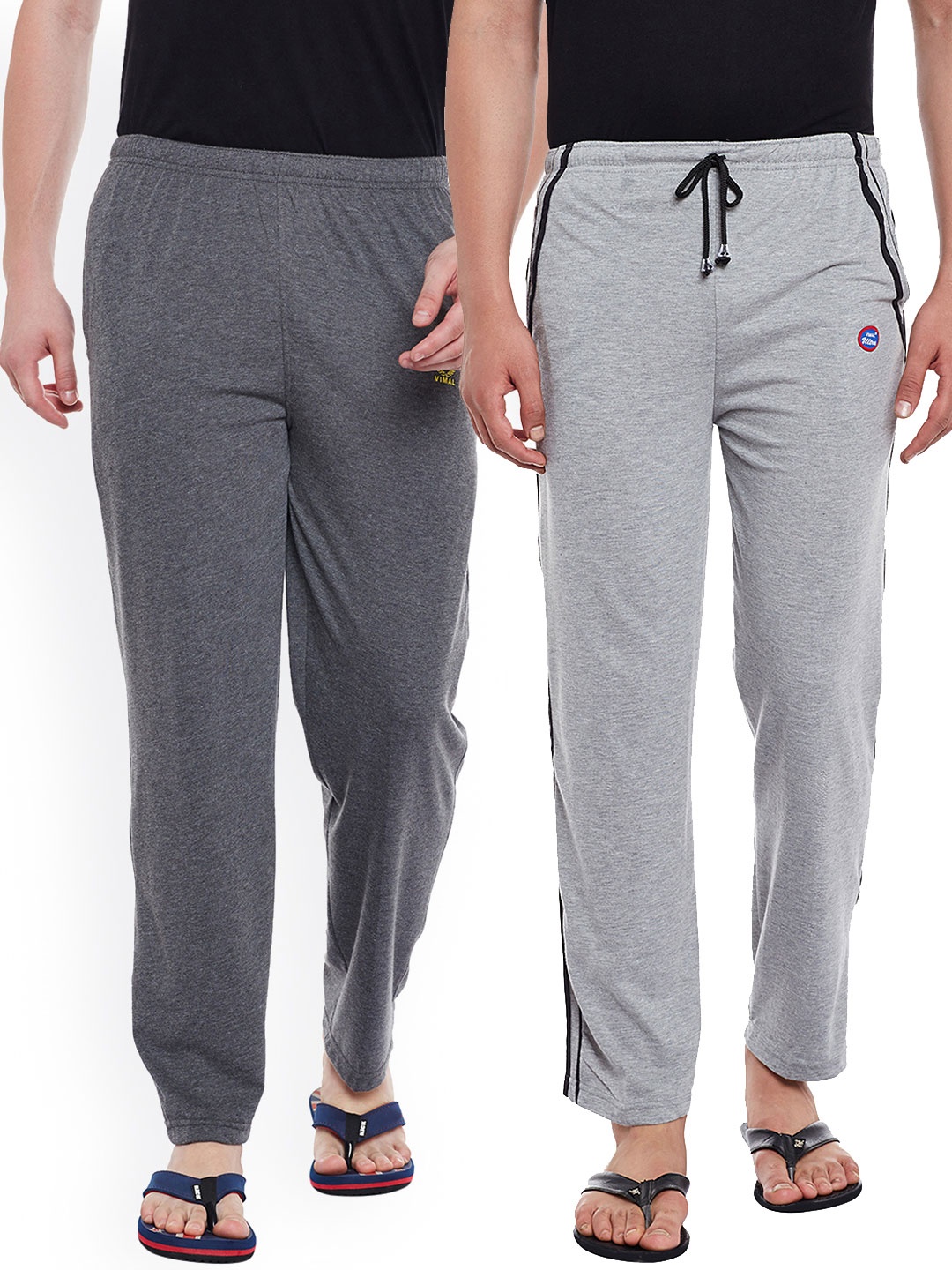 

VIMAL Men Pack of 2 Grey Solid Cotton Lounge Pants, Grey melange