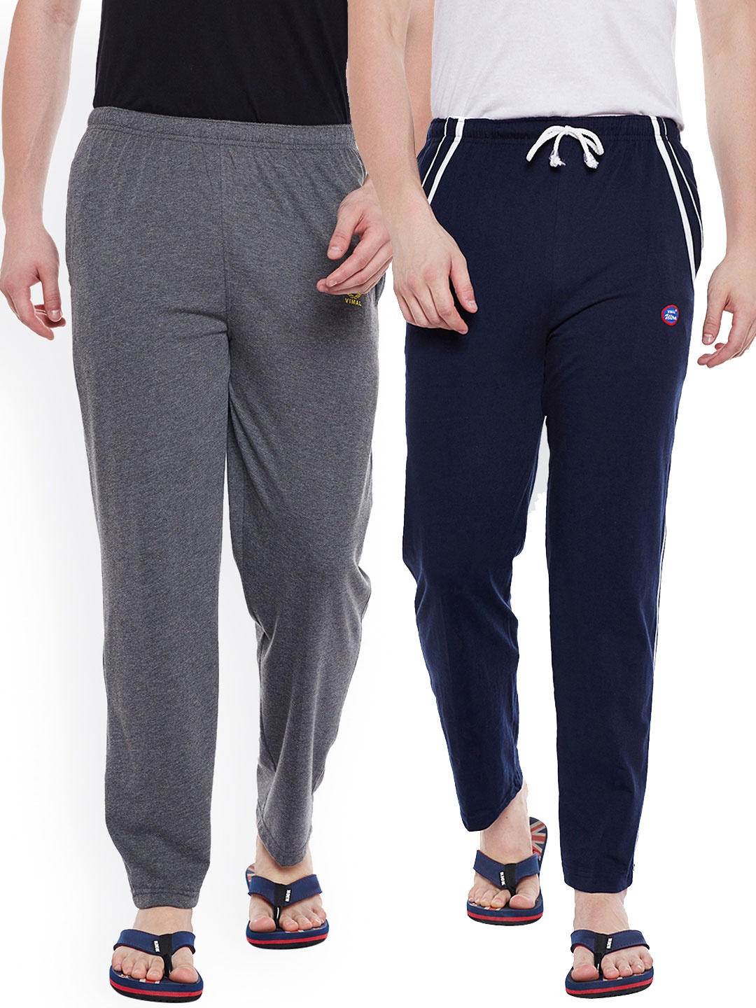 

VIMAL Men Pack of 2 Solid Cotton Lounge Pants, Navy blue