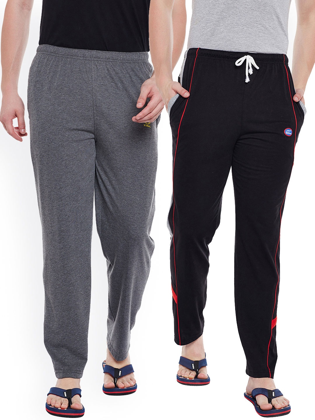 

VIMAL Men Pack of 2 Solid Cotton Lounge Pants, Black