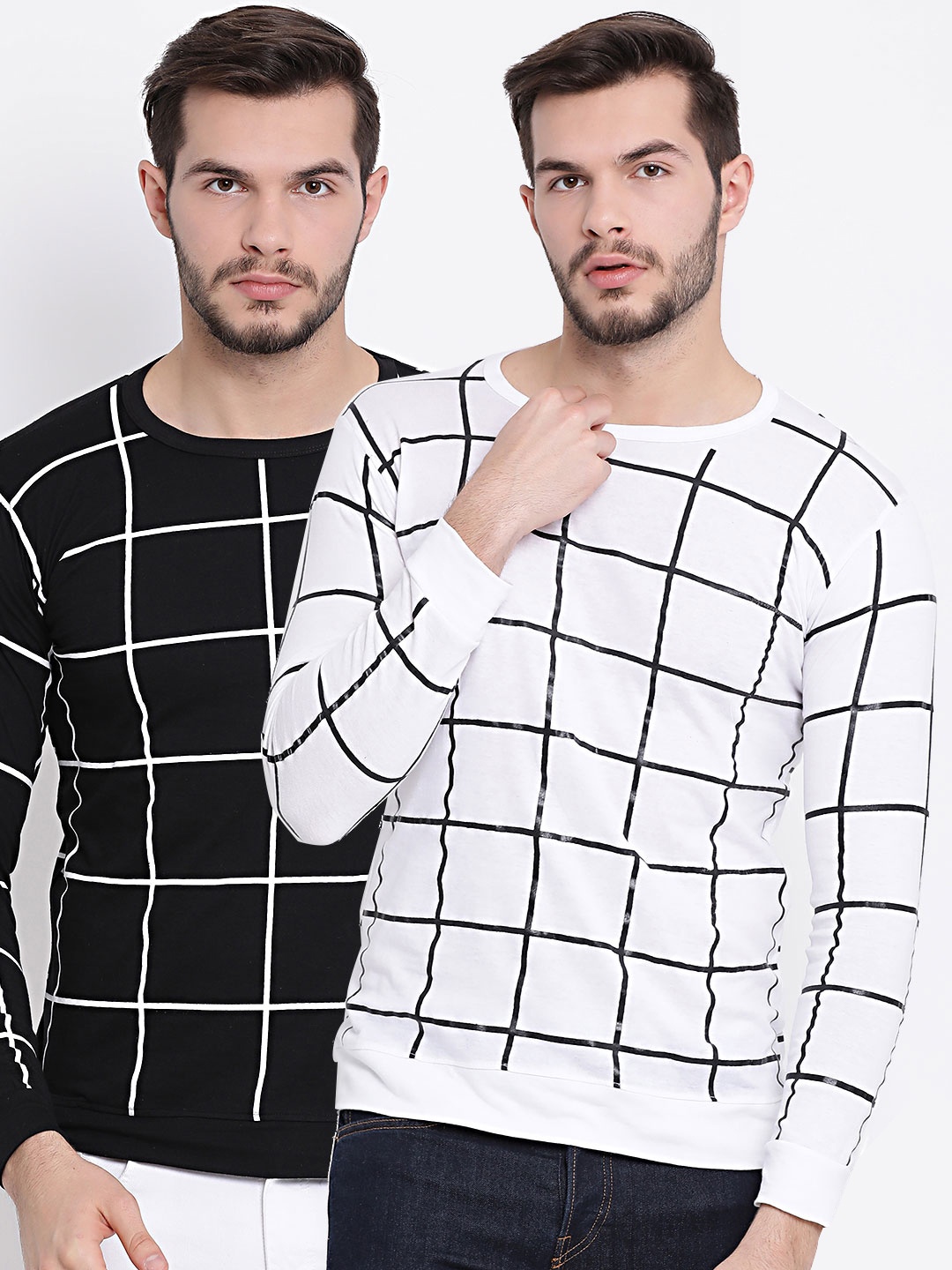 

MACK JONNEY Men Pack of 2 Checked T-shirts, Black