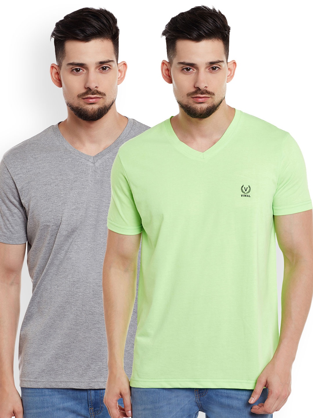 

MACK Men Pack of 2 Cotton T-shirts, Grey melange