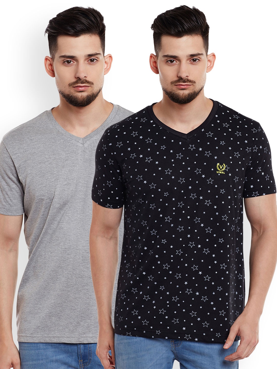 

MACK Men Pack of 2 Cotton T-shirts, Grey melange