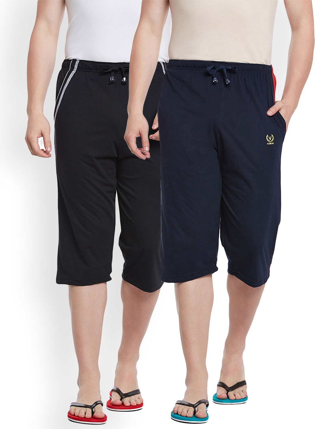 

VIMAL JONNEY Men Pack of 2 Solid Cotton Lounge Shorts, Navy blue