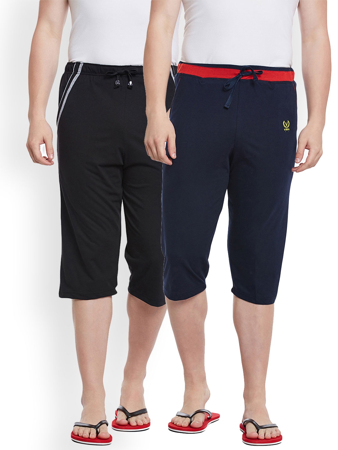 

VIMAL JONNEY Men Pack of 2 Solid Cotton Lounge Shorts, Navy blue