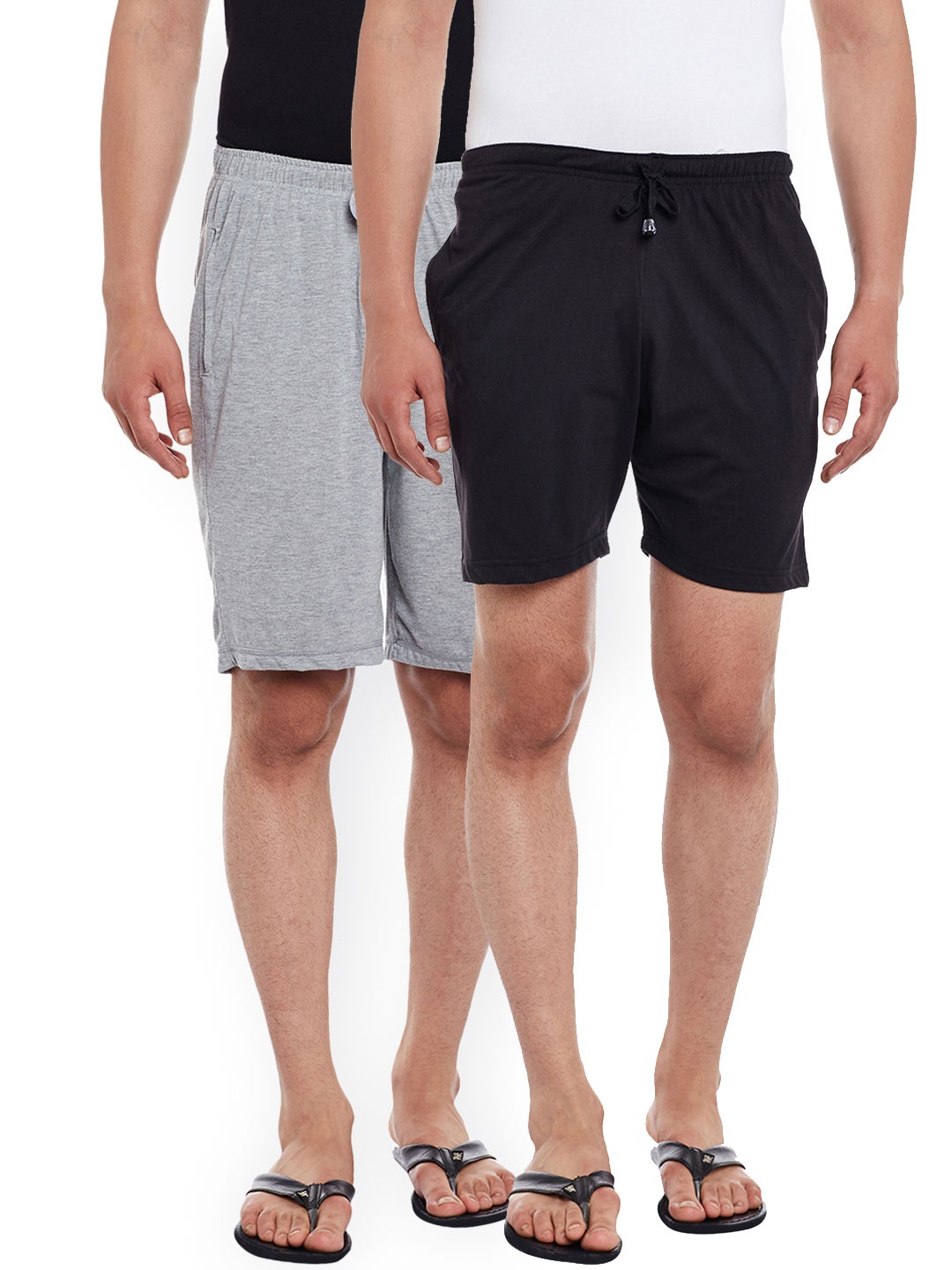 

MACK JONNEY Men Pack of 2 Solid Lounge Shorts, Grey melange