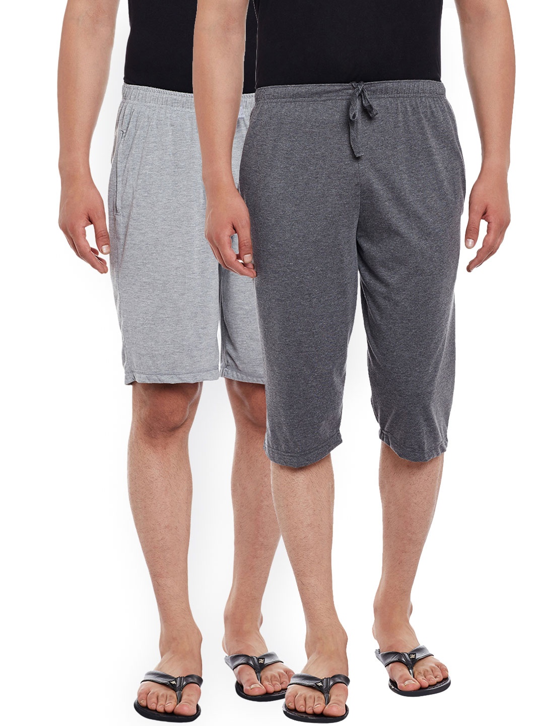 

VIMAL Men Pack of 2 Grey Solid Lounge Shorts