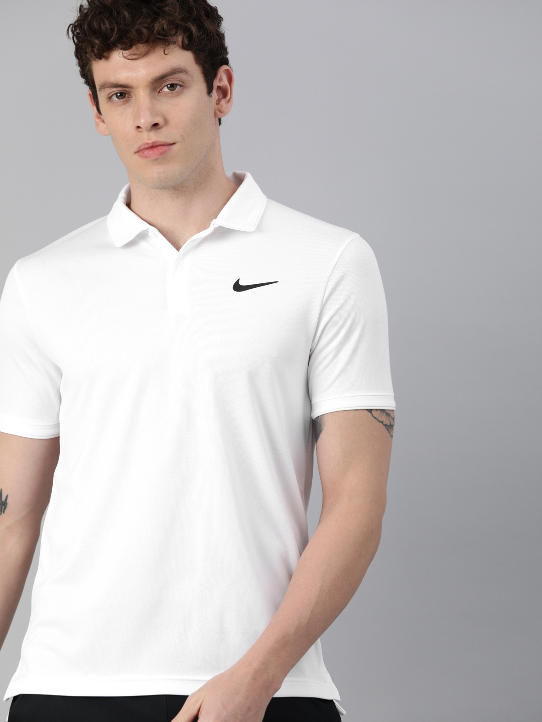 

Nike Men White Standard Fit NKCT DF VCTRY Dri-Fit Polo Collar Tennis T-shirt