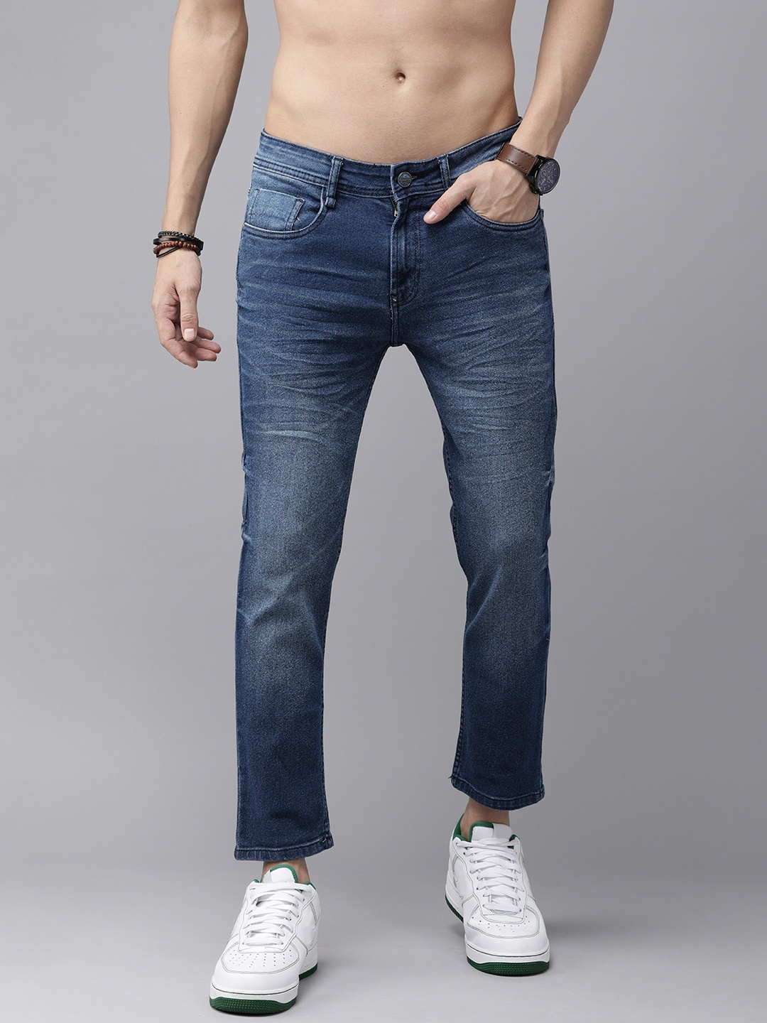 

Roadster Men Blue Skinny Fit Heavy Fade Stretchable Cropped Jeans
