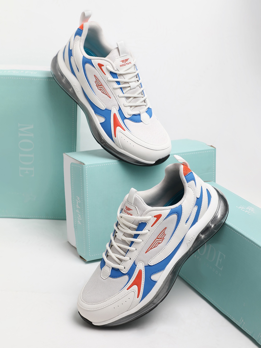 

Red Tape Men White & Blue Air + Walking Shoes