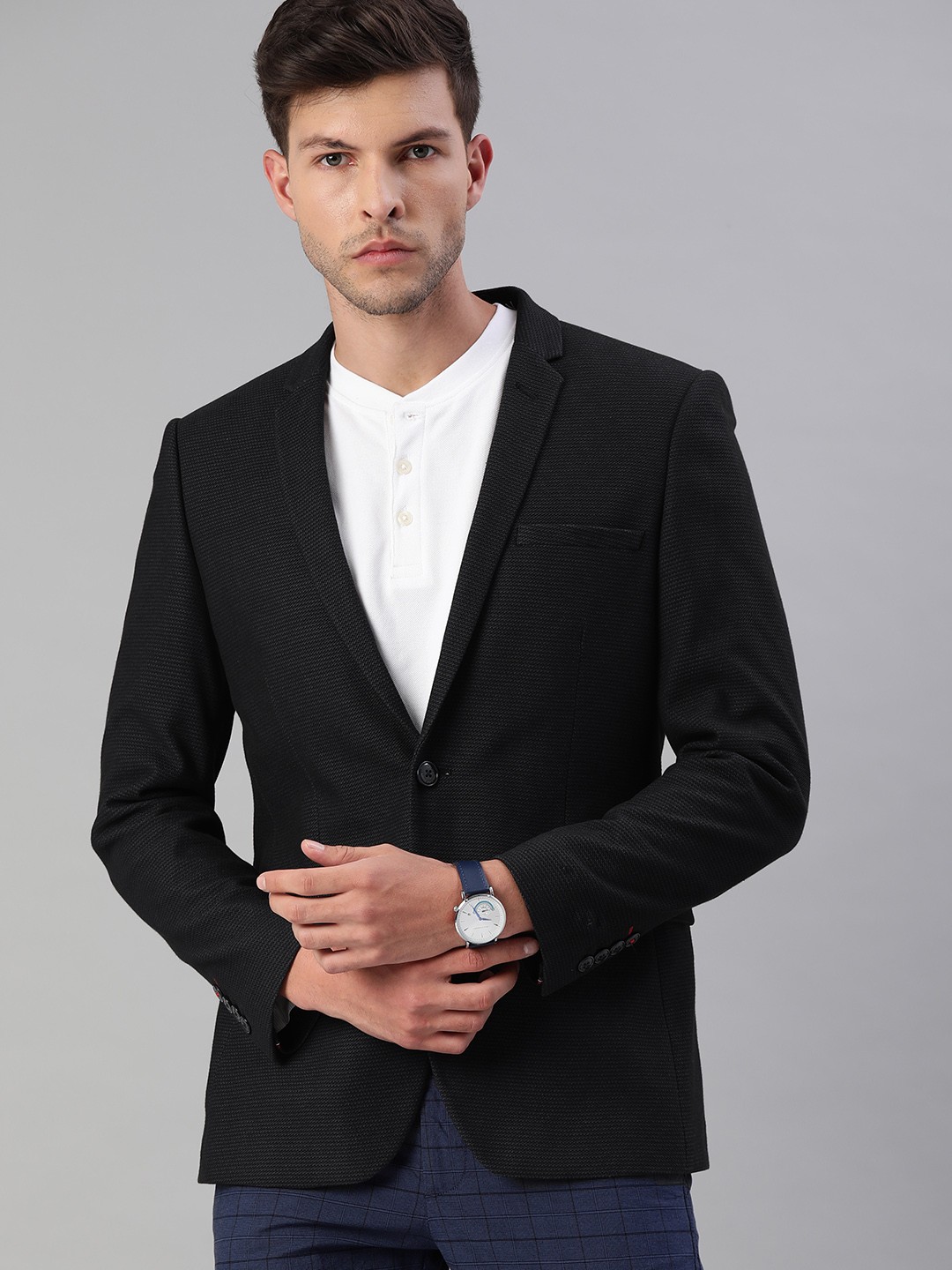 

Louis Philippe Sport Men Black Textured Single-Breasted Smart Casual Blazer