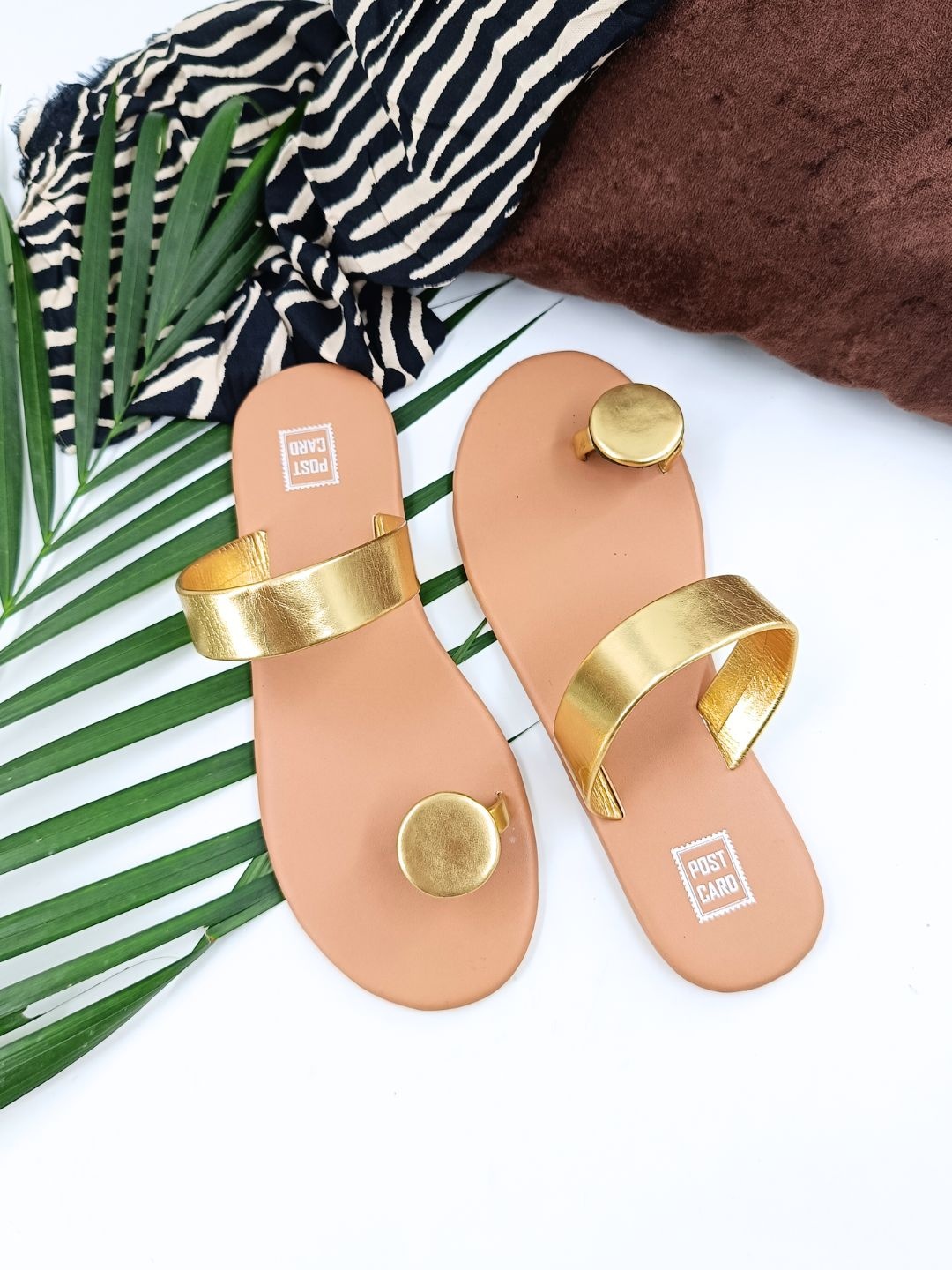 

POSTCARD Women Gold-Toned Solid One Toe Flats