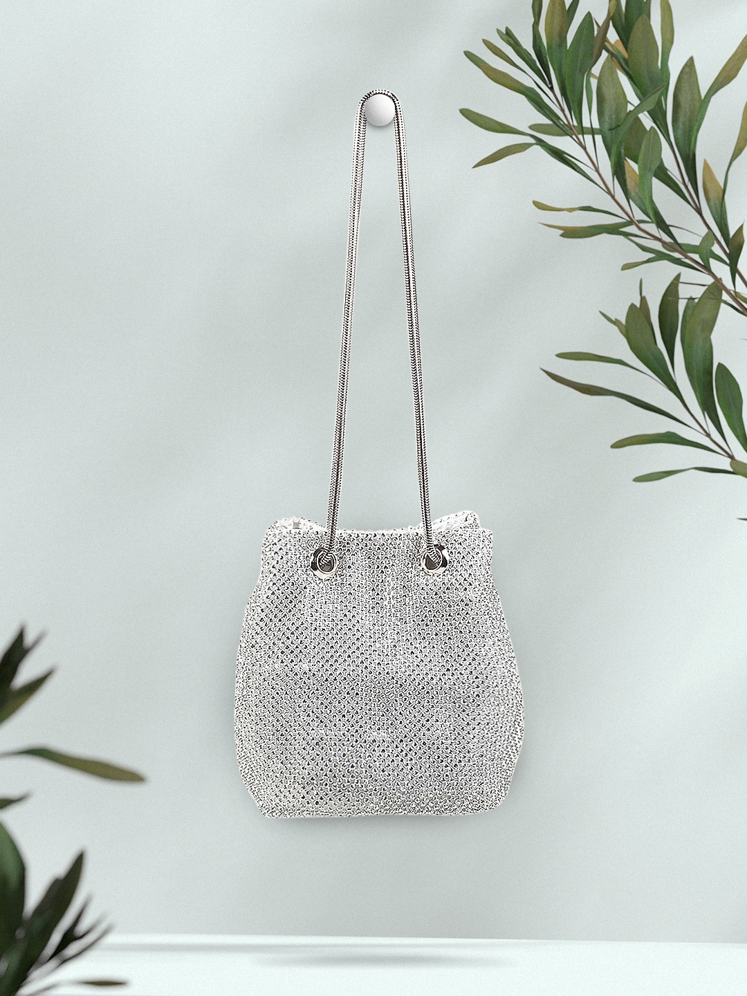 

Mochi Silver-Toned Embellished Sling Bag