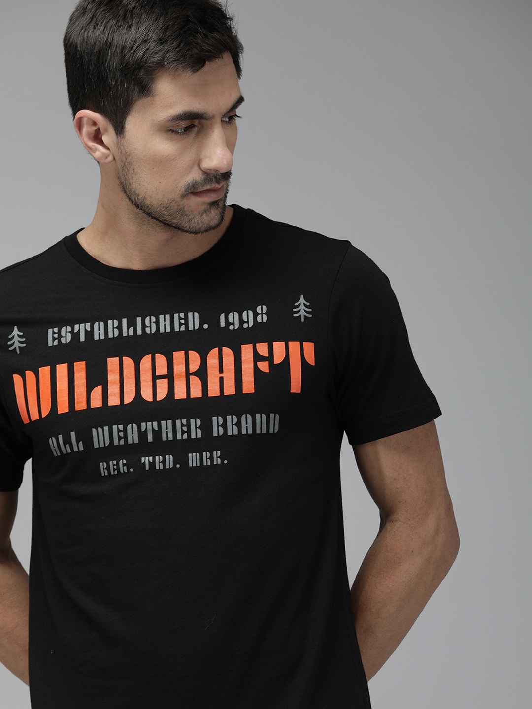 

Wildcraft Men Black Printed Round Neck Pure Cotton T-shirt