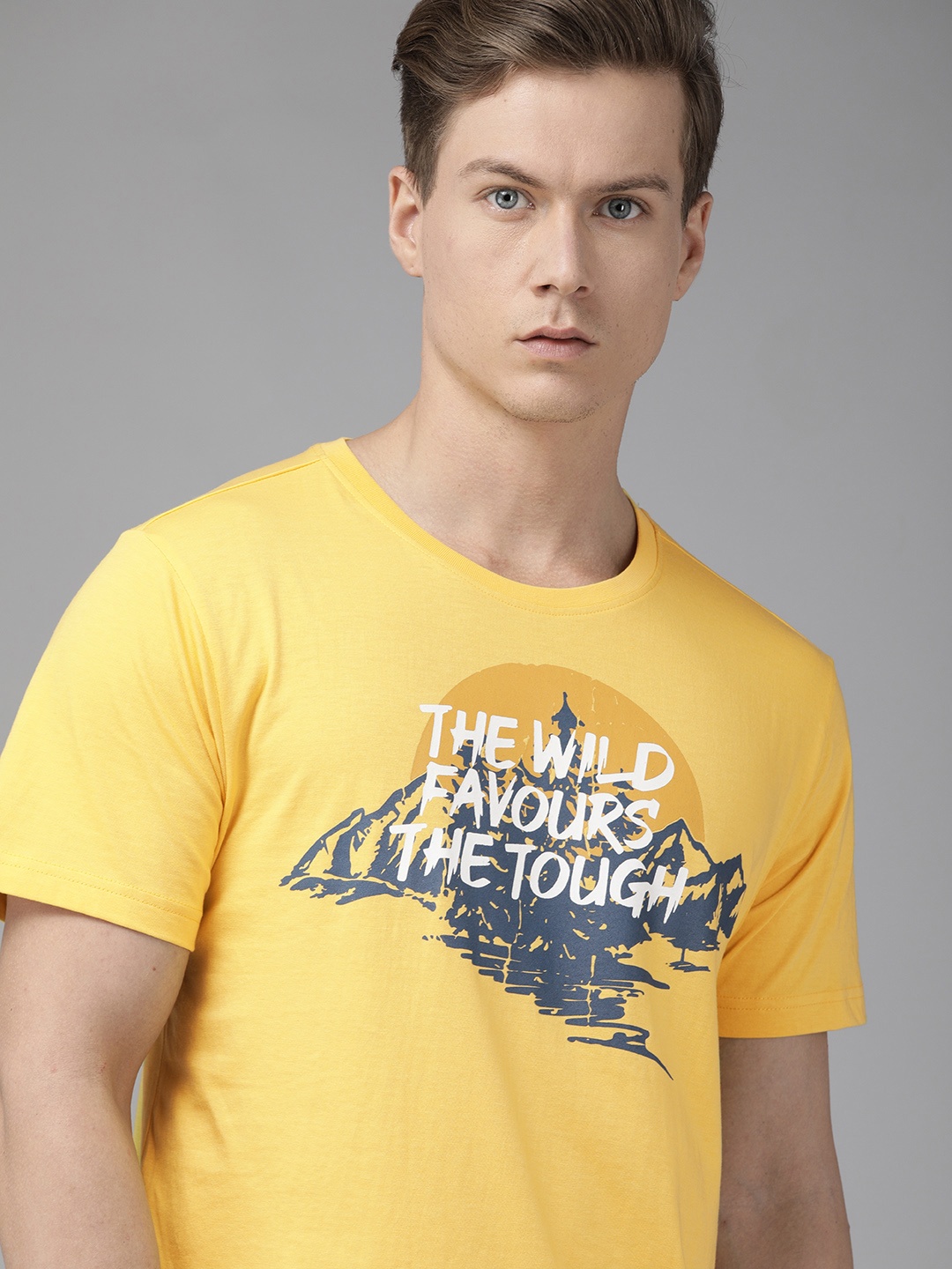 

Wildcraft Men Yellow Printed Round Neck T-shirt